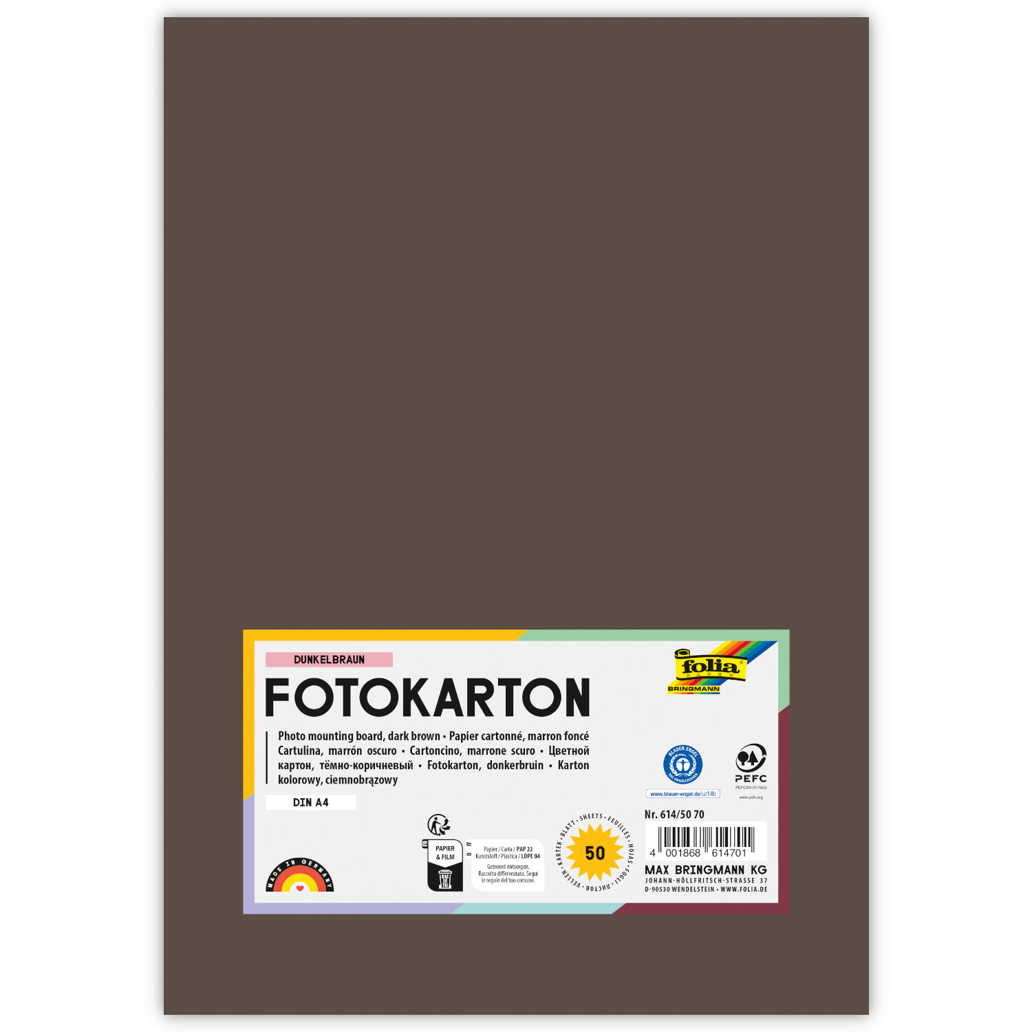 Fotokarton, 50 Bogen, 300 g/qm, DIN A4, Dunkelbraun