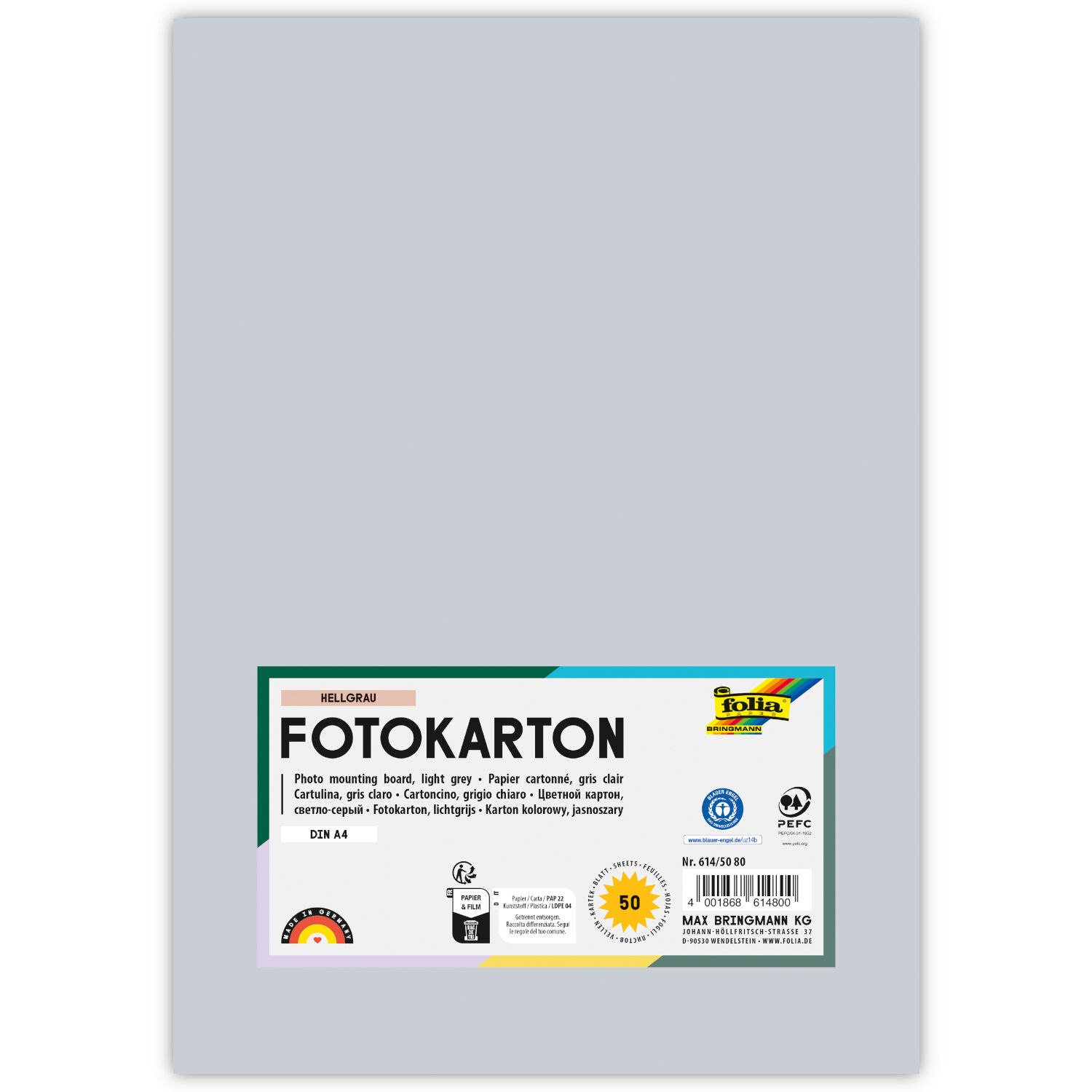 Fotokarton, 50 Bogen, 300 g/qm, DIN A4, Hellgrau