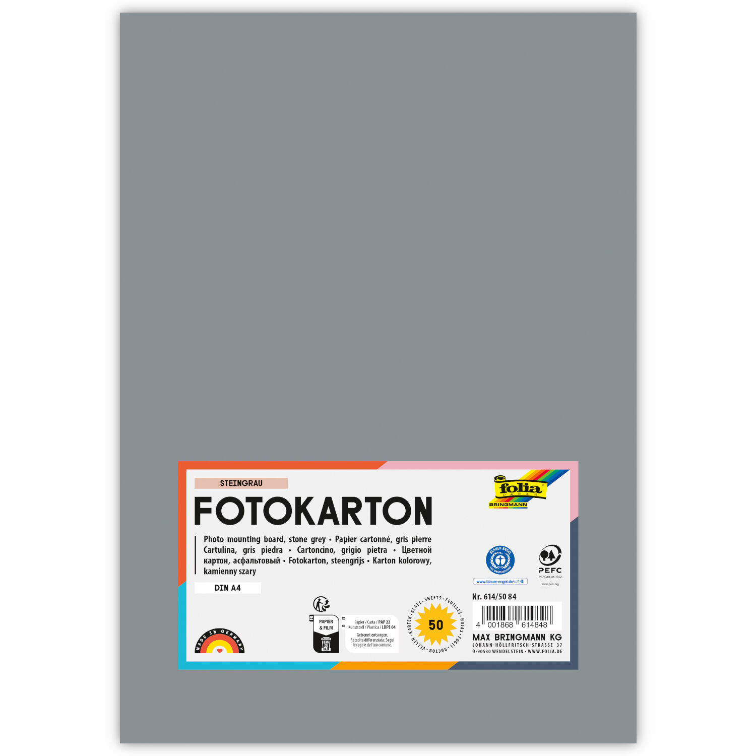 Fotokarton, 50 Bogen, 300 g/qm, DIN A4, Steingrau