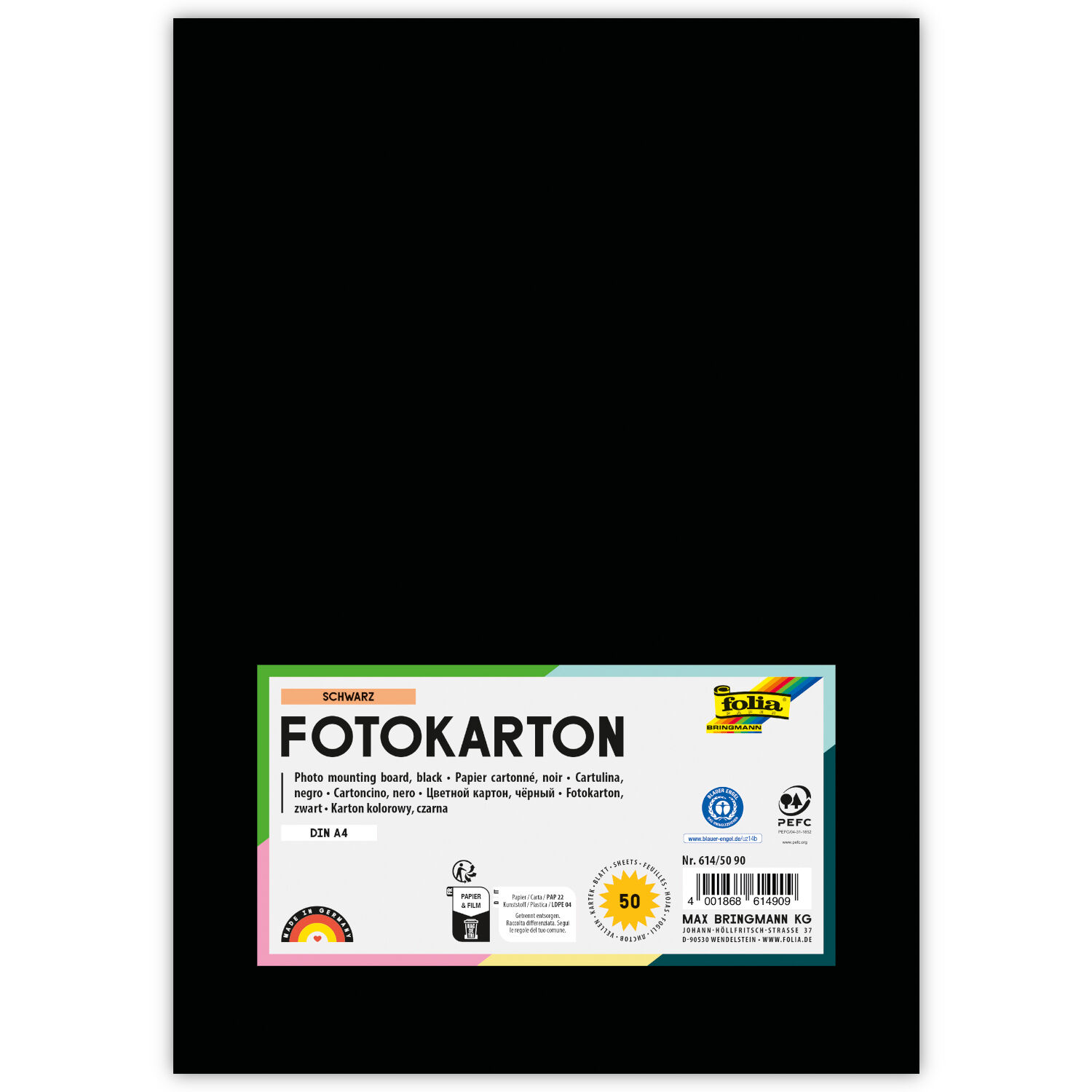 Fotokarton, 50 Bogen, 300 g/qm, DIN A4, Schwarz