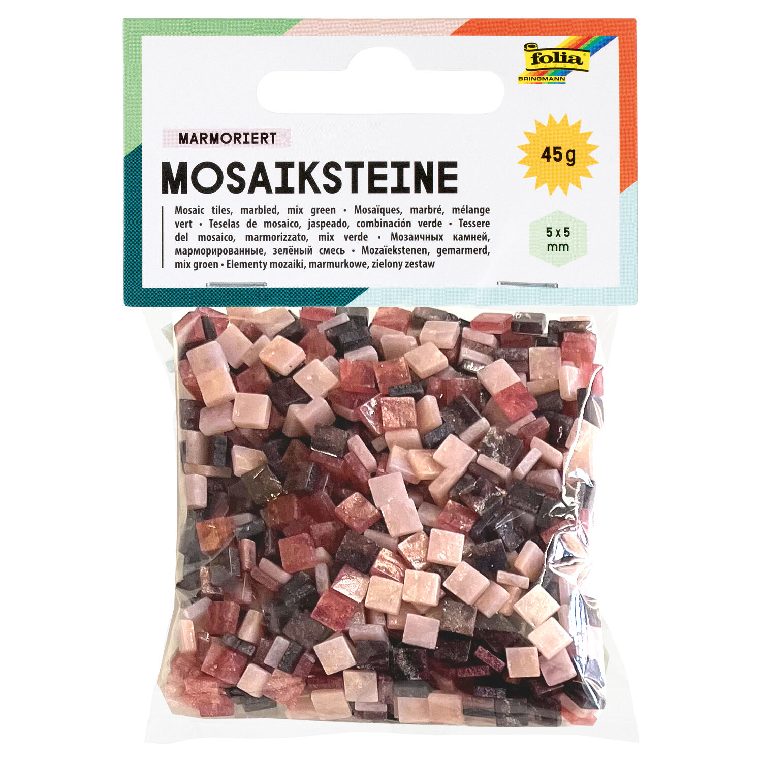 NEU Kunstharz Mosaiksteine Marmoriert, 45g, 5x5mm, 700 Stck, Rot-Mix