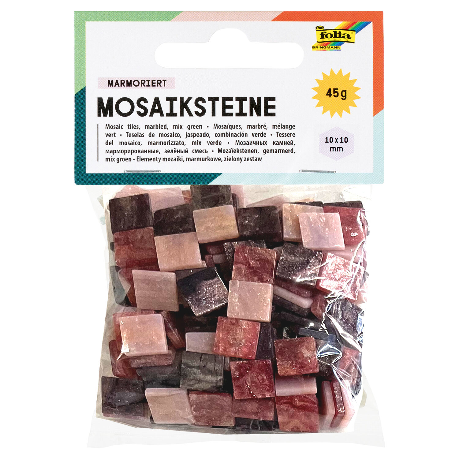 NEU Kunstharz Mosaiksteine Marmoriert, 45g, 10x10mm, 190 Stck, Rot-Mix