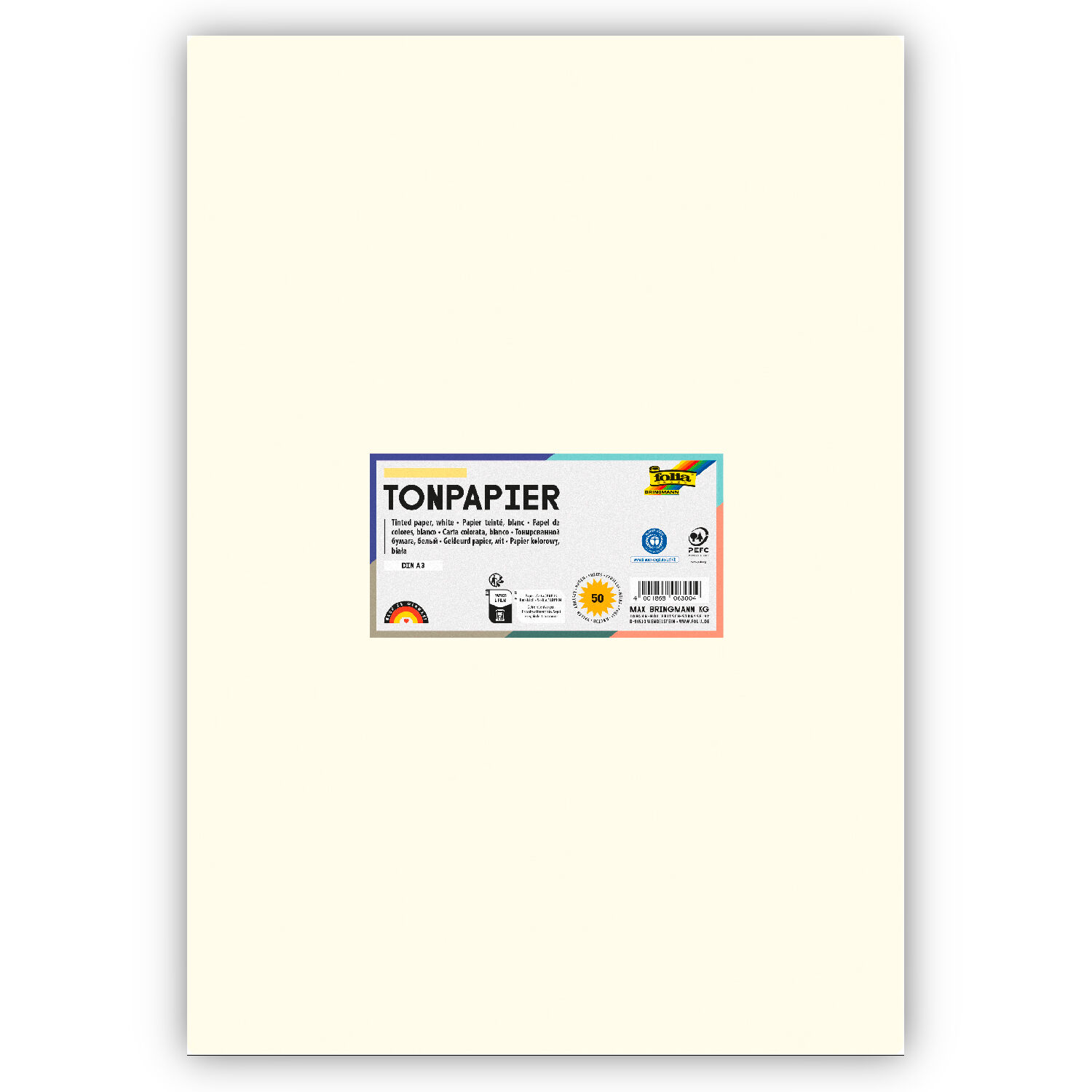 Tonpapier 130g/qm, DIN A3, 50er Pack, Perlwei