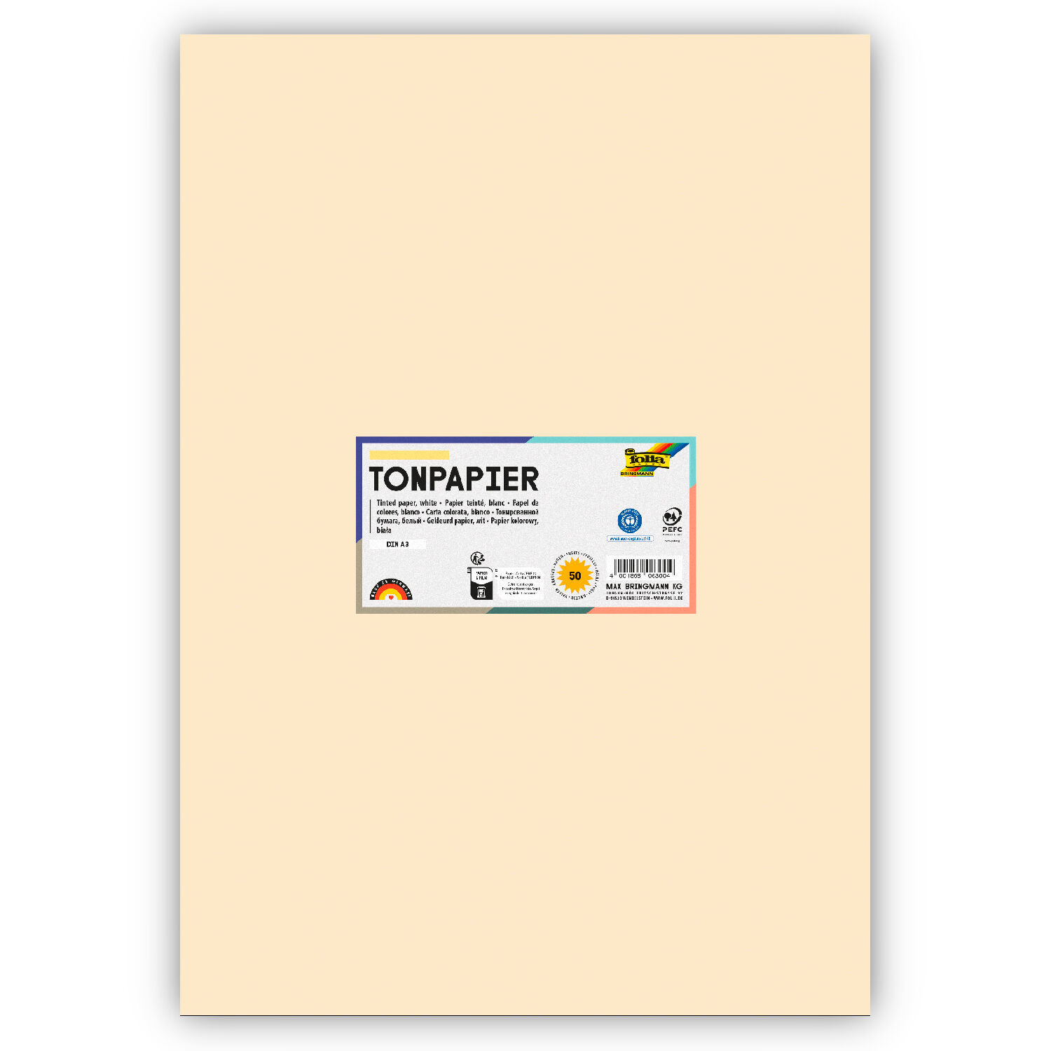 Tonpapier 130g/qm, DIN A3, 50er Pack, Beige