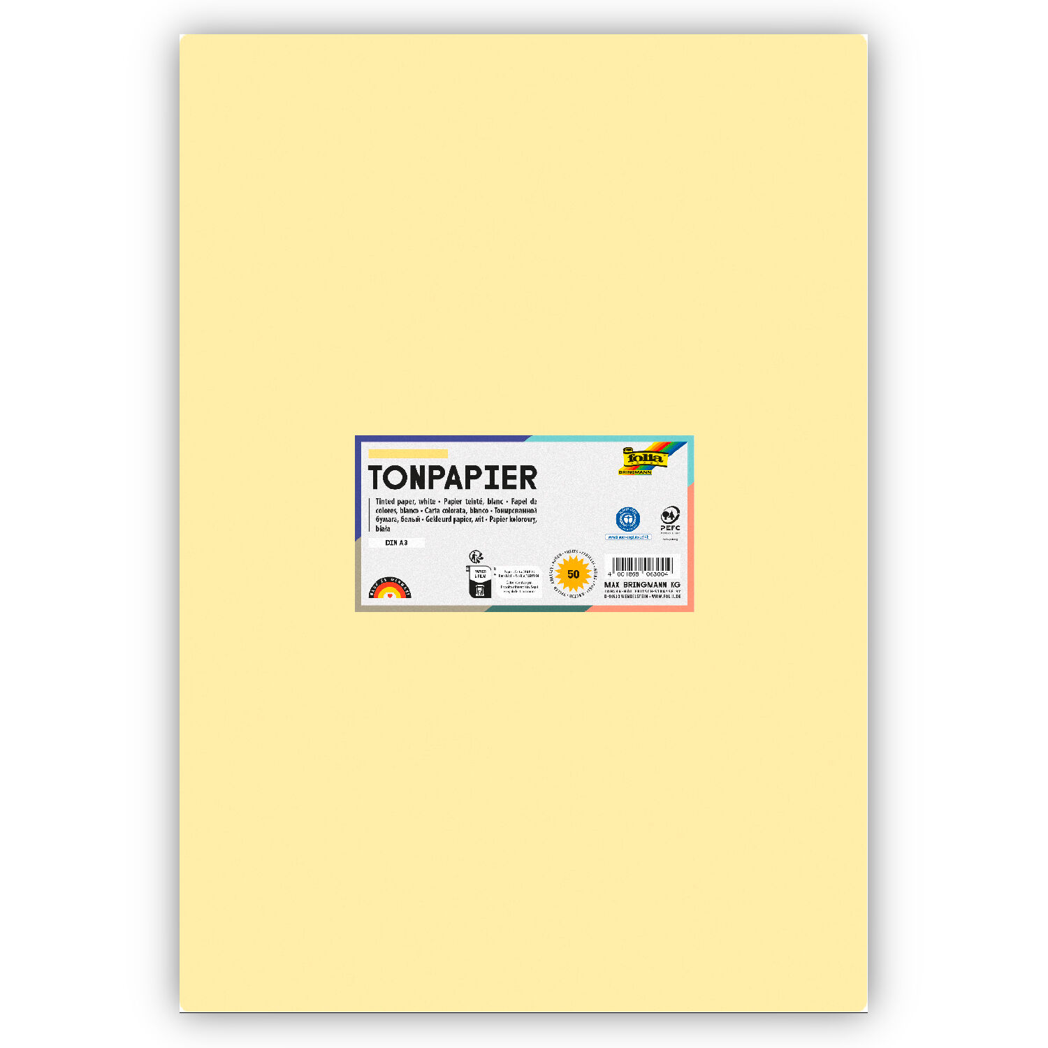 Tonpapier 130g/qm, DIN A3, 50er Pack, Strohgelb