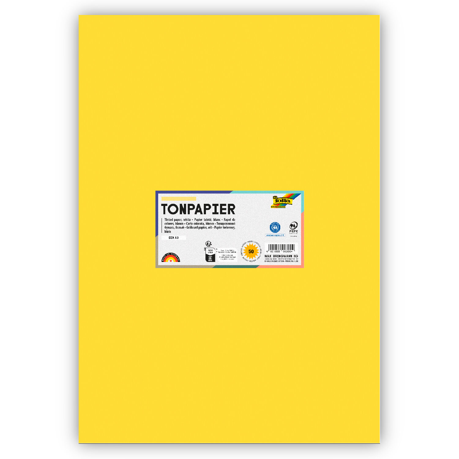 Tonpapier 130g/qm, DIN A3, 50er Pack, Zitronengelb