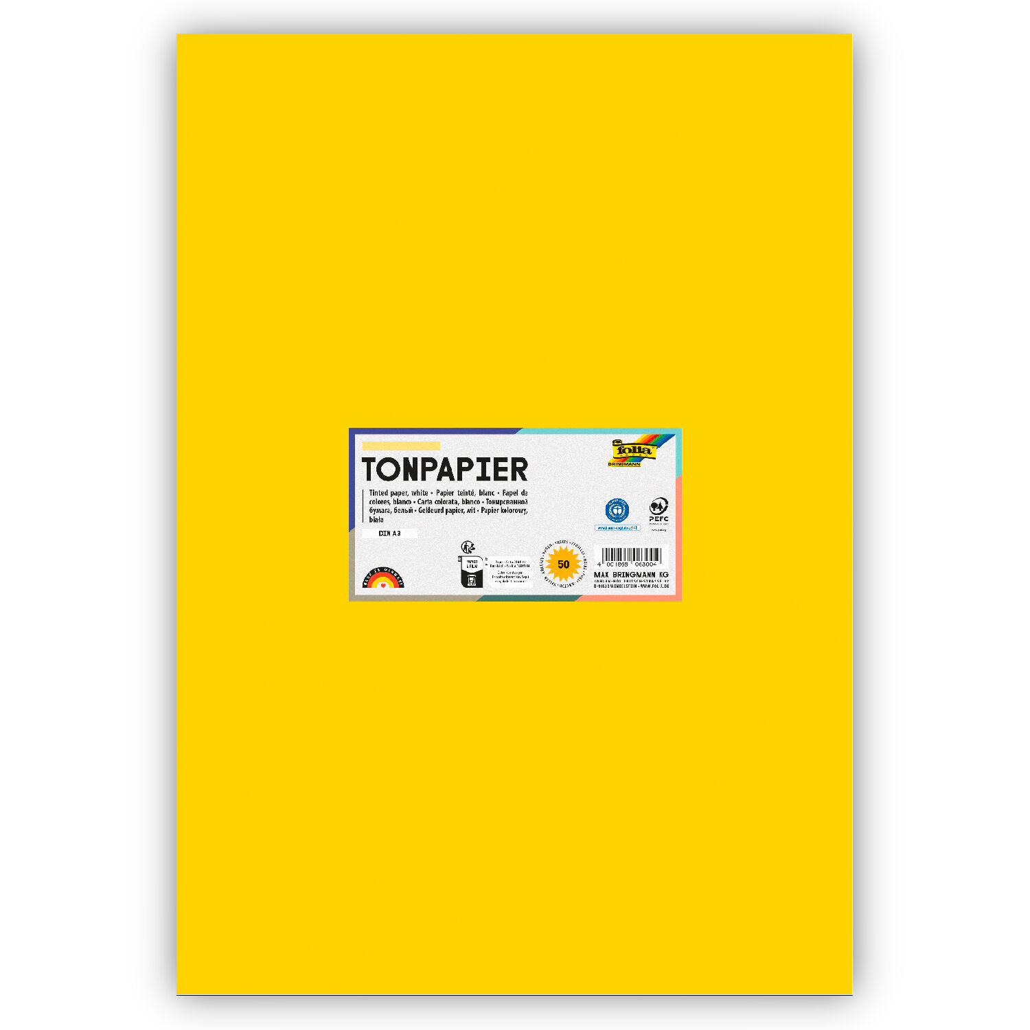 Tonpapier 130g/qm, DIN A3, 50er Pack, Bananengelb