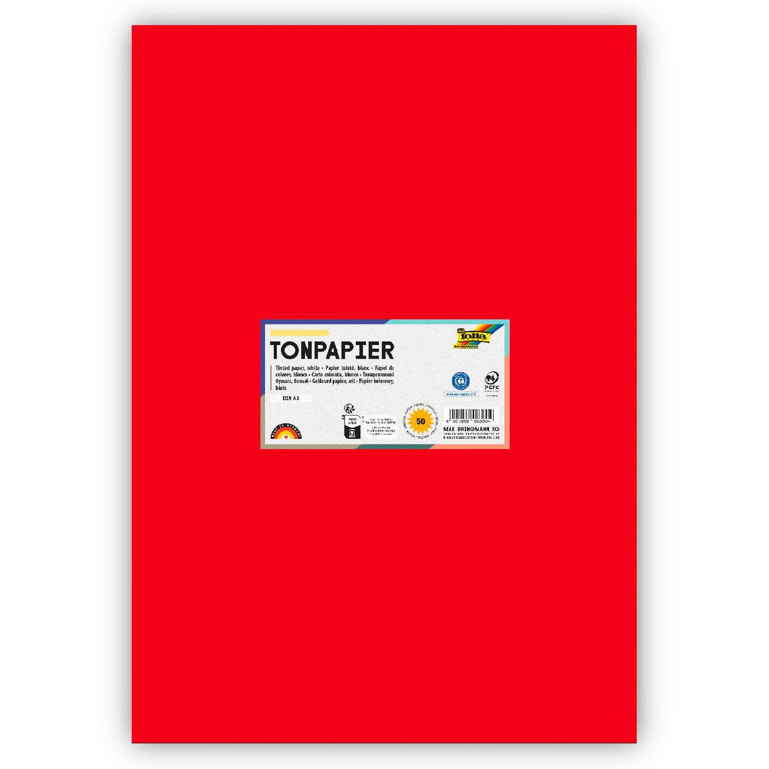 Tonpapier 130g/qm, DIN A3, 50er Pack, Hochrot