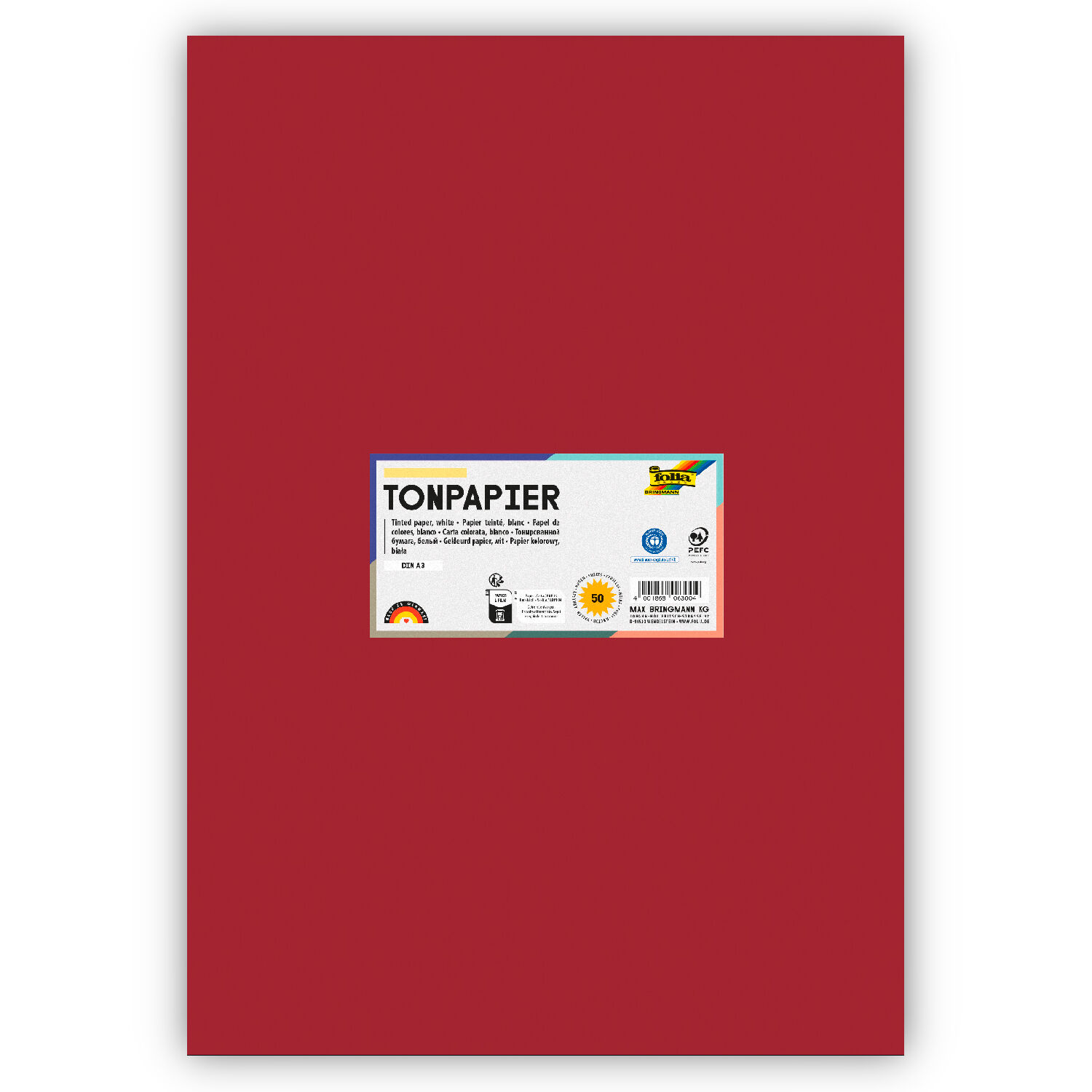 Tonpapier 130g/qm, DIN A3, 50er Pack, Dunkelrot