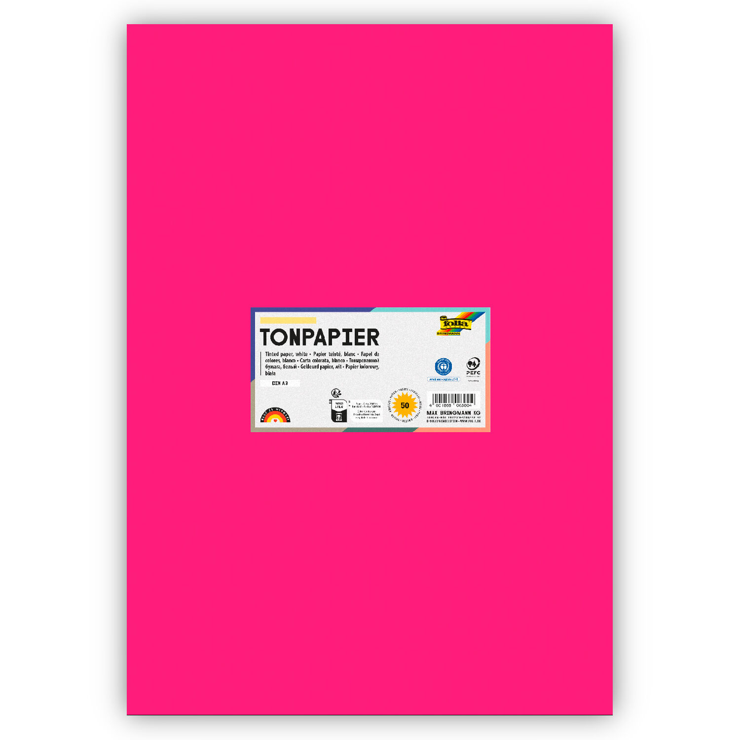 Tonpapier 130g/qm, DIN A3, 50er Pack, Pink