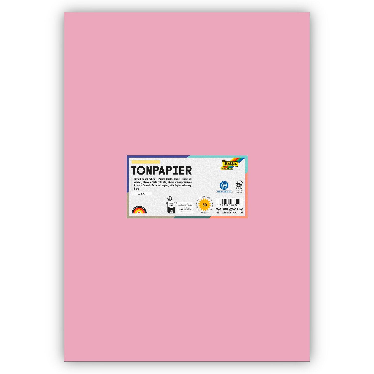 Tonpapier 130g/qm, DIN A3, 50er Pack, Rosa