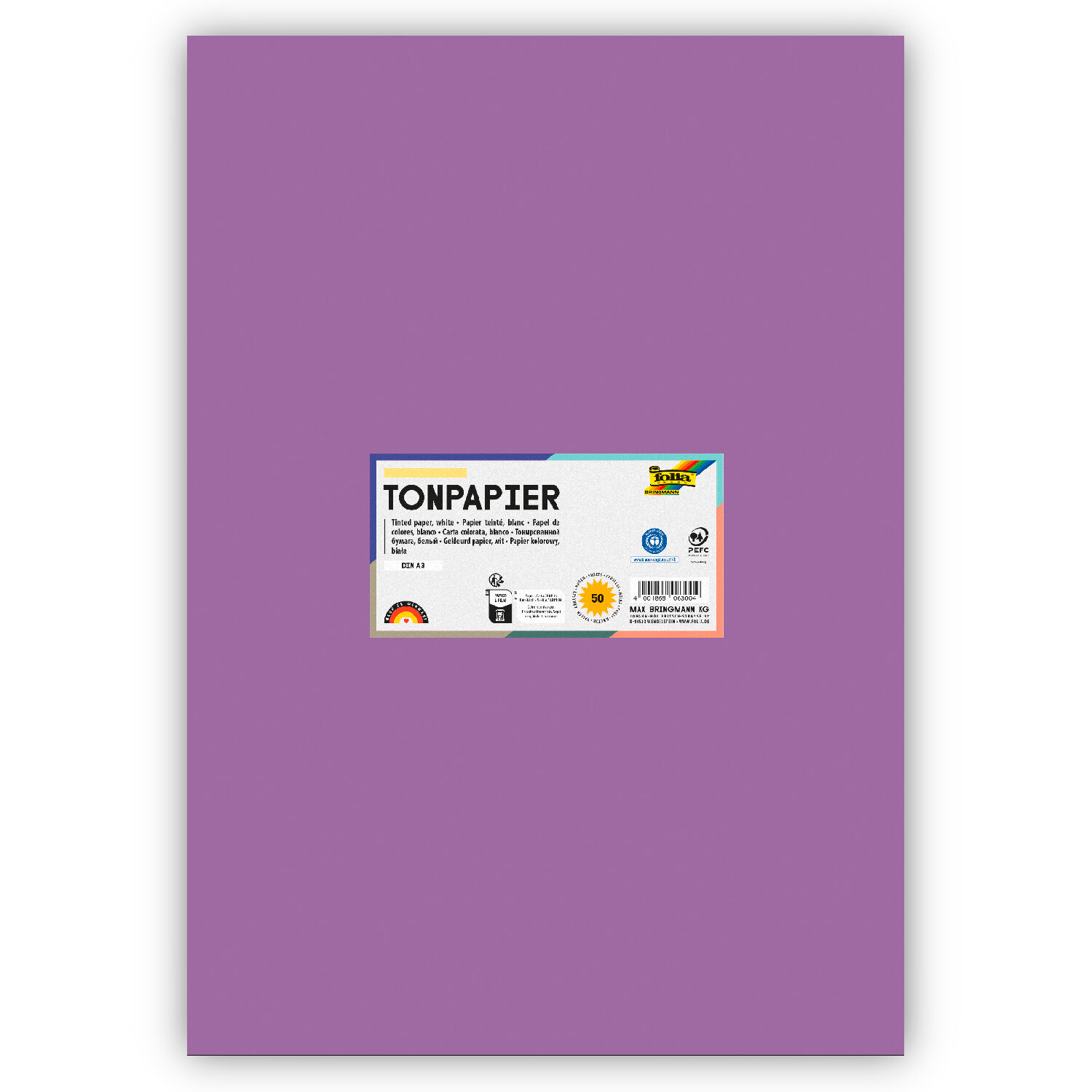 Tonpapier 130g/qm, DIN A3, 50er Pack, Flieder