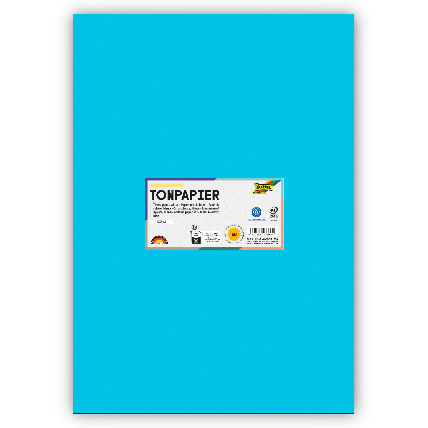 Tonpapier 130g/qm, DIN A3, 50er Pack, Himmelblau