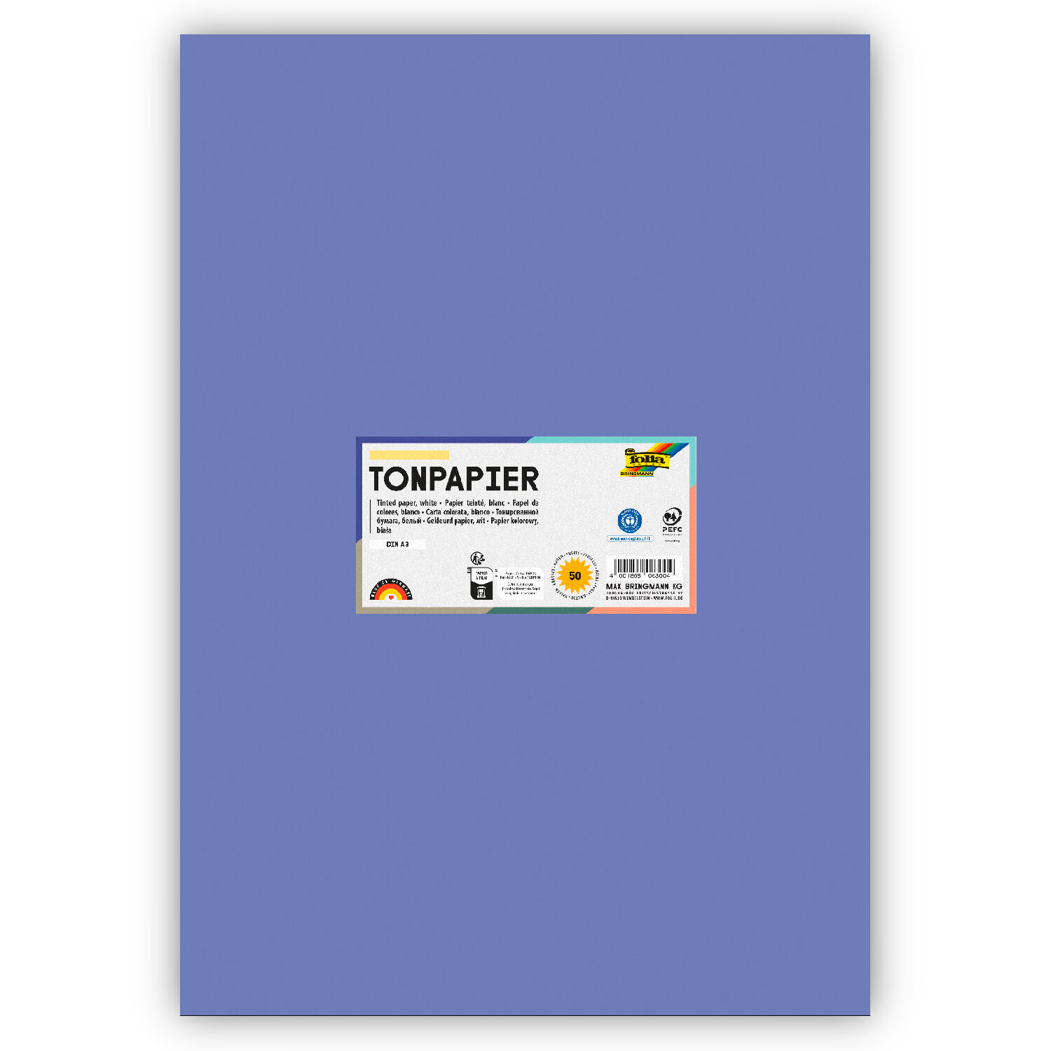 Tonpapier 130g/qm, DIN A3, 50er Pack, Veilchenblau