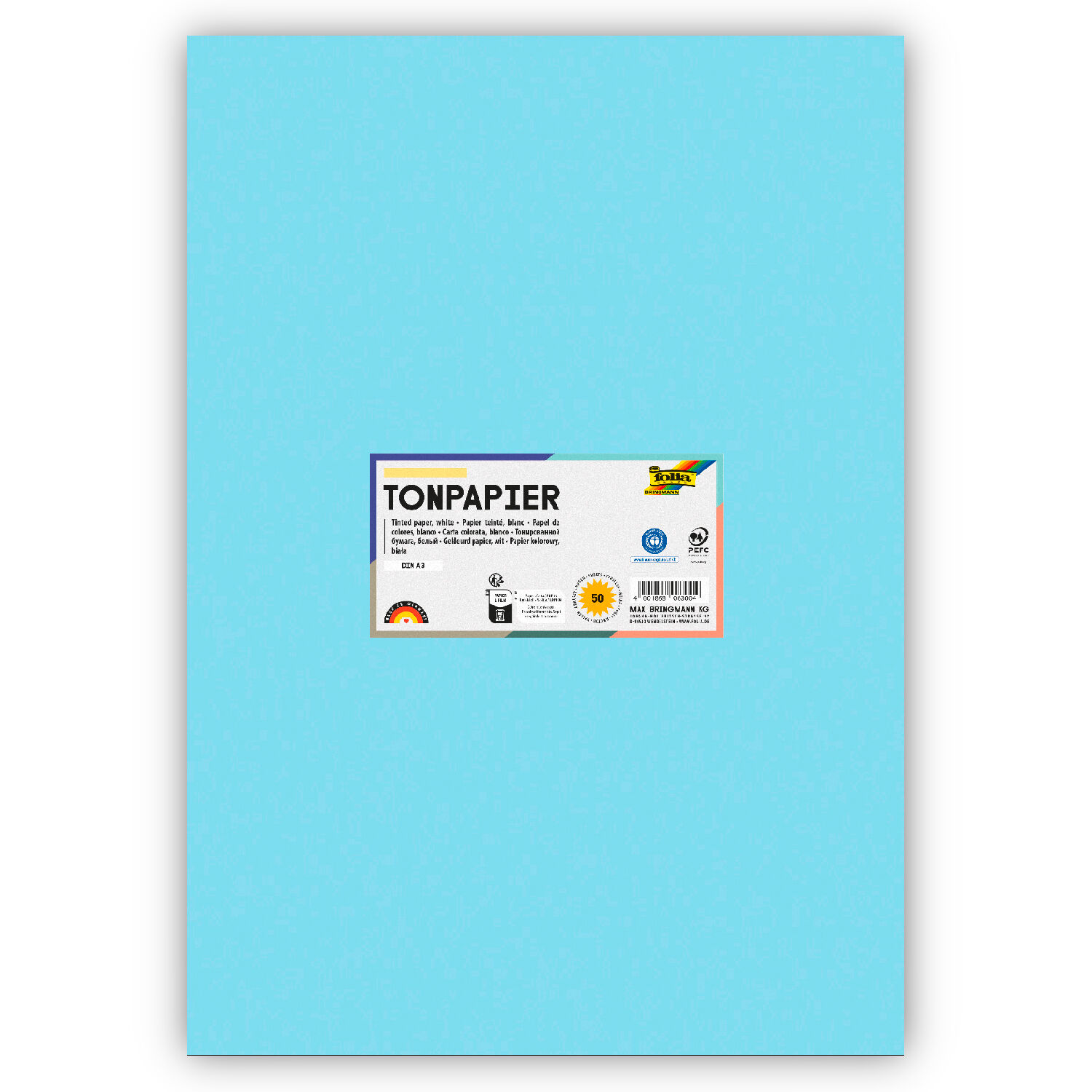 Tonpapier 130g/qm, DIN A3, 50er Pack, Eisblau