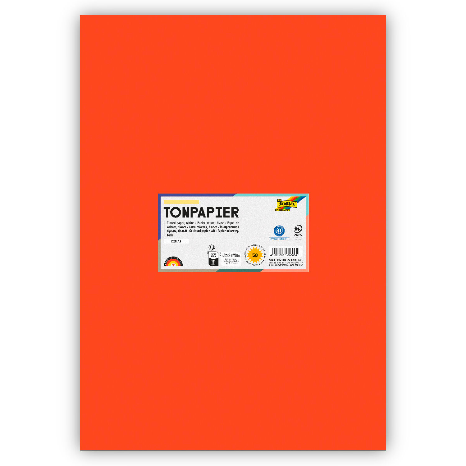 Tonpapier 130g/qm, DIN A3, 50er Pack, Orange