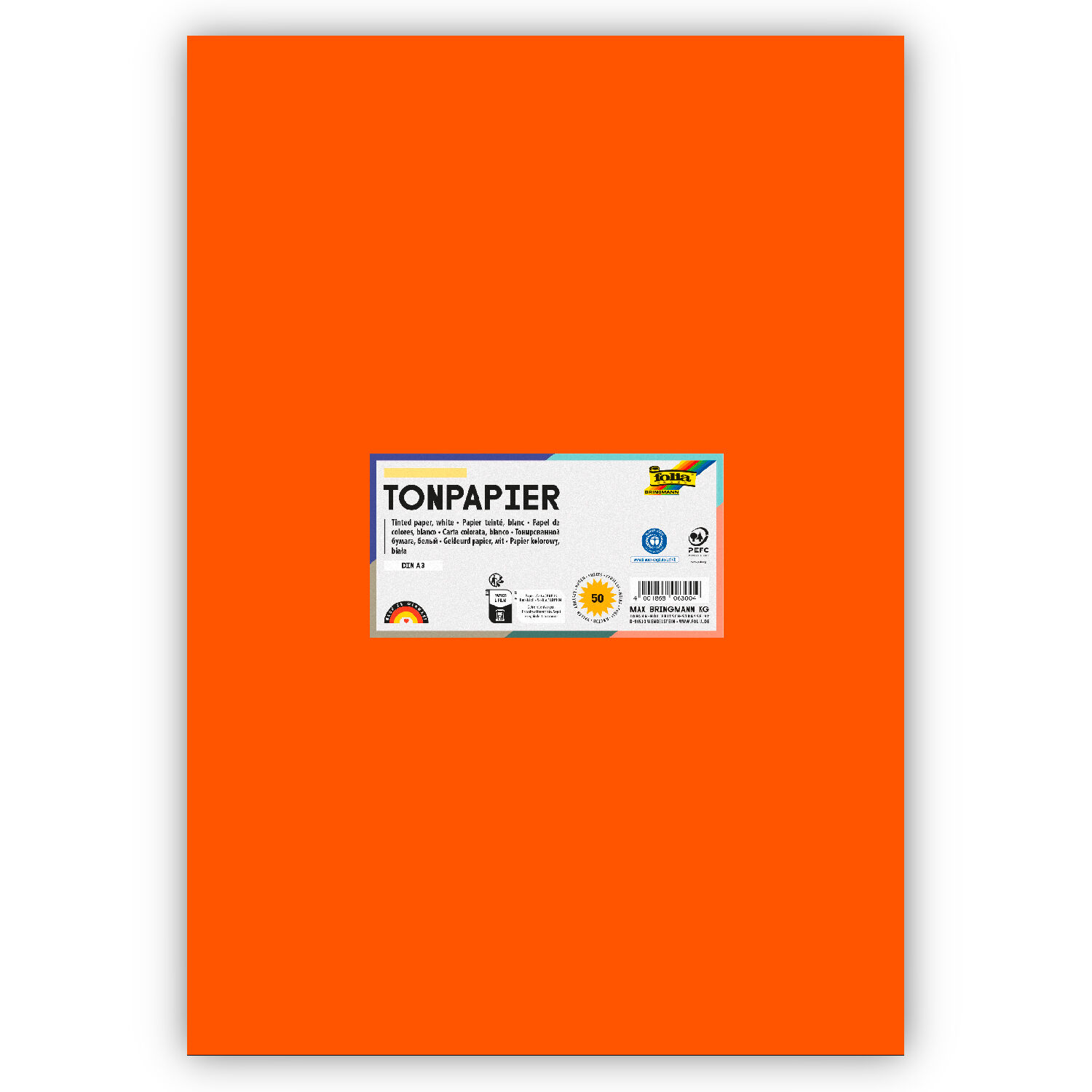 Tonpapier 130g/qm, DIN A3, 50er Pack, Hellorange