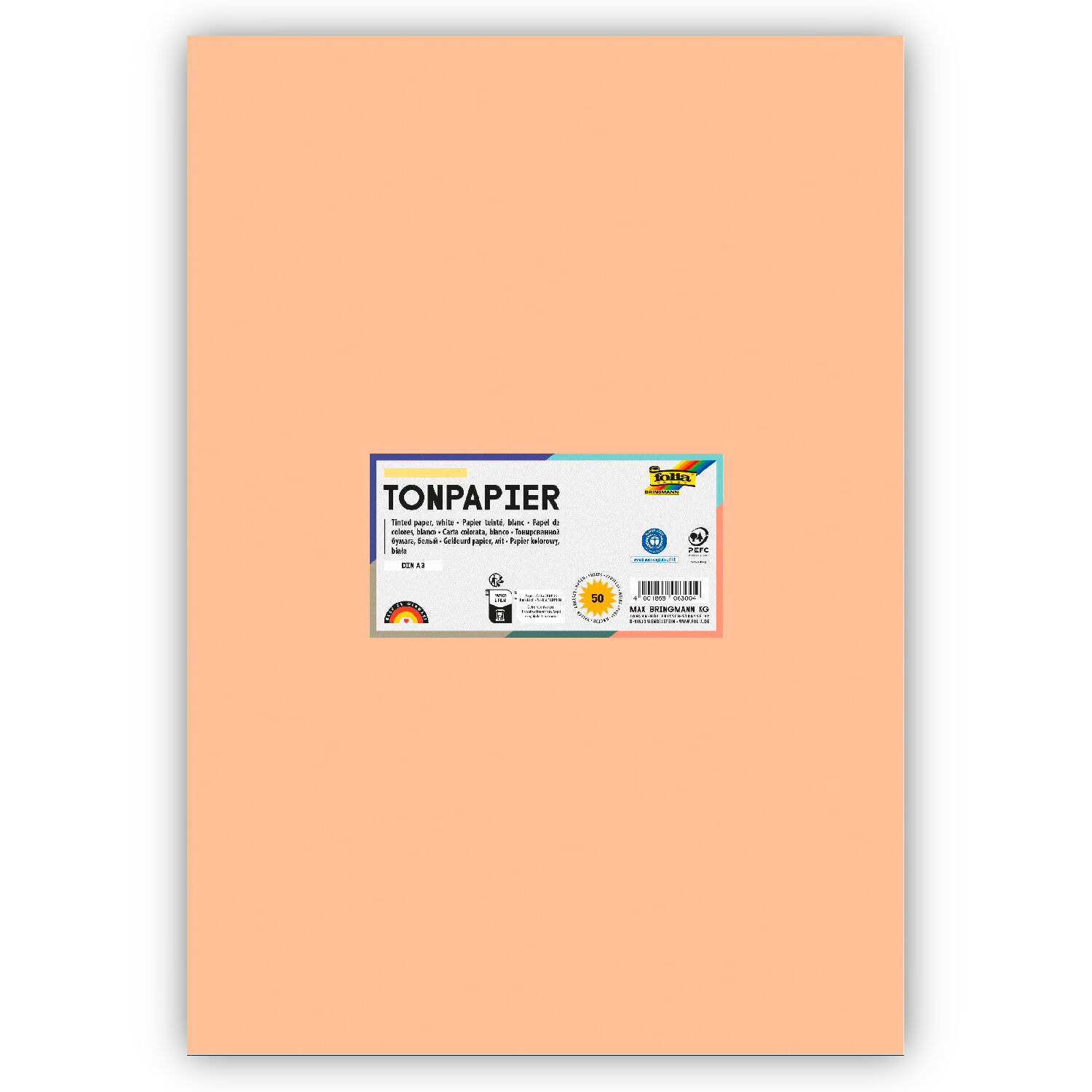 Tonpapier 130g/qm, DIN A3, 50er Pack, Apricose