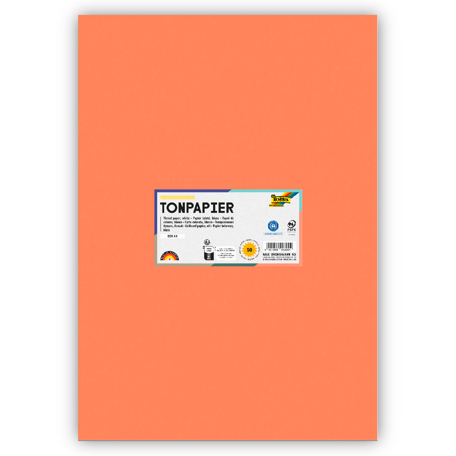 Tonpapier 130g/qm, DIN A3, 50er Pack, Lachs