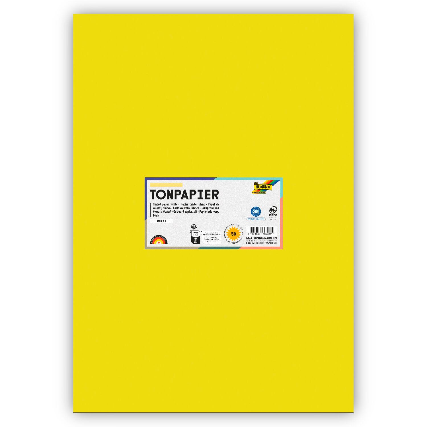 Tonpapier 130g/qm, DIN A3, 50er Pack, Limone
