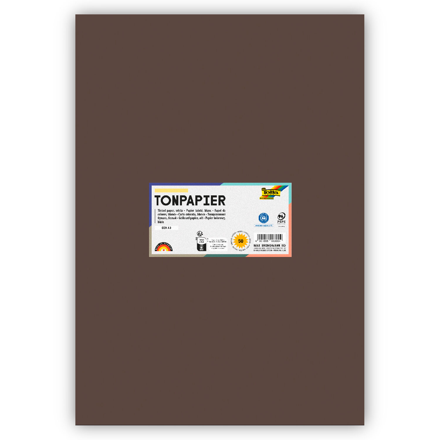 Tonpapier 130g/qm, DIN A3, 50er Pack, Dunkelbraun