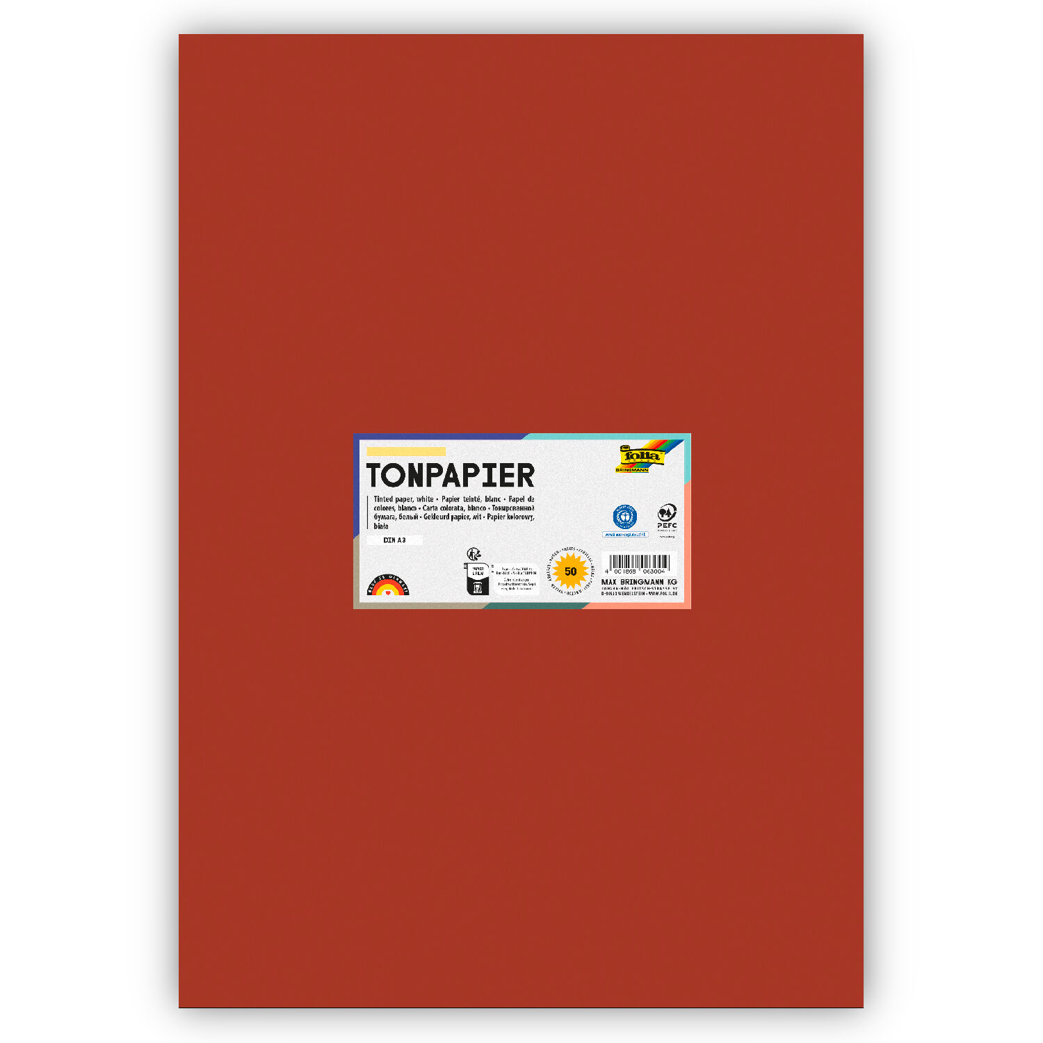 Tonpapier 130g/qm, DIN A3, 50er Pack, Rotbraun