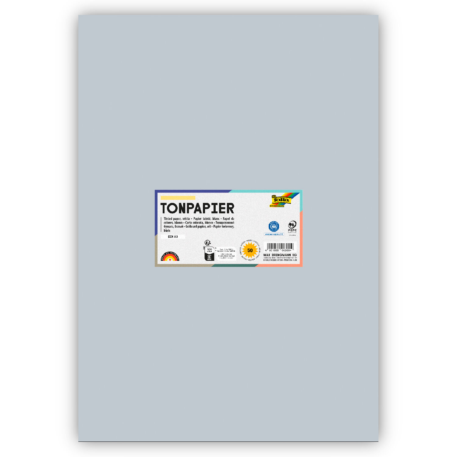 Tonpapier 130g/qm, DIN A3, 50er Pack, Hellgrau