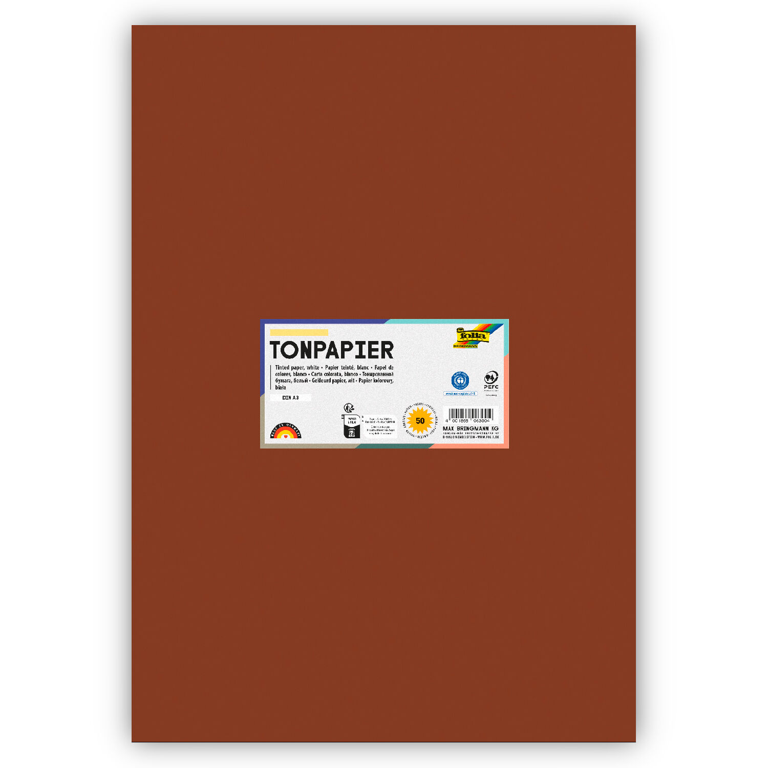 Tonpapier 130g/qm, DIN A3, 50er Pack, Schokobraun