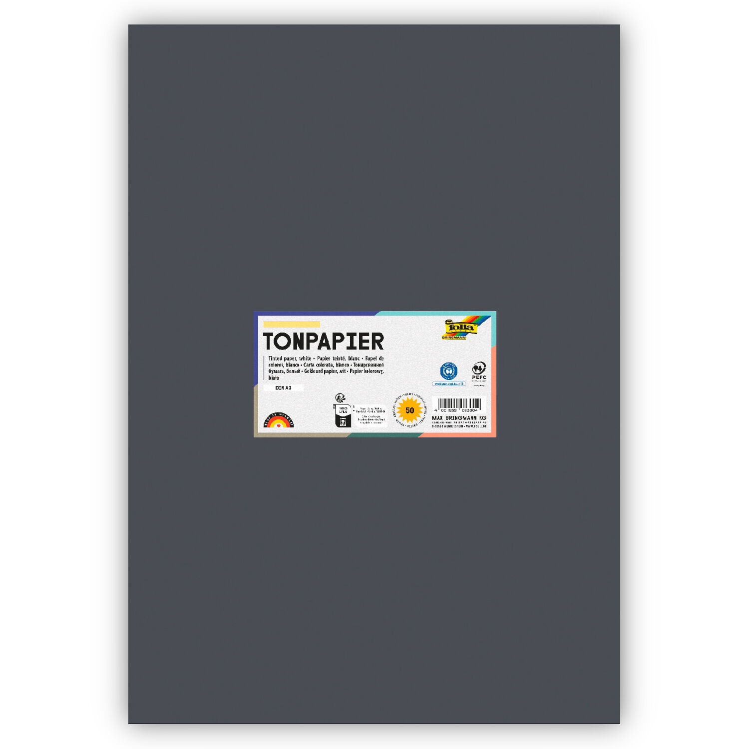 Tonpapier 130g/qm, DIN A3, 50er Pack, Anthrazit