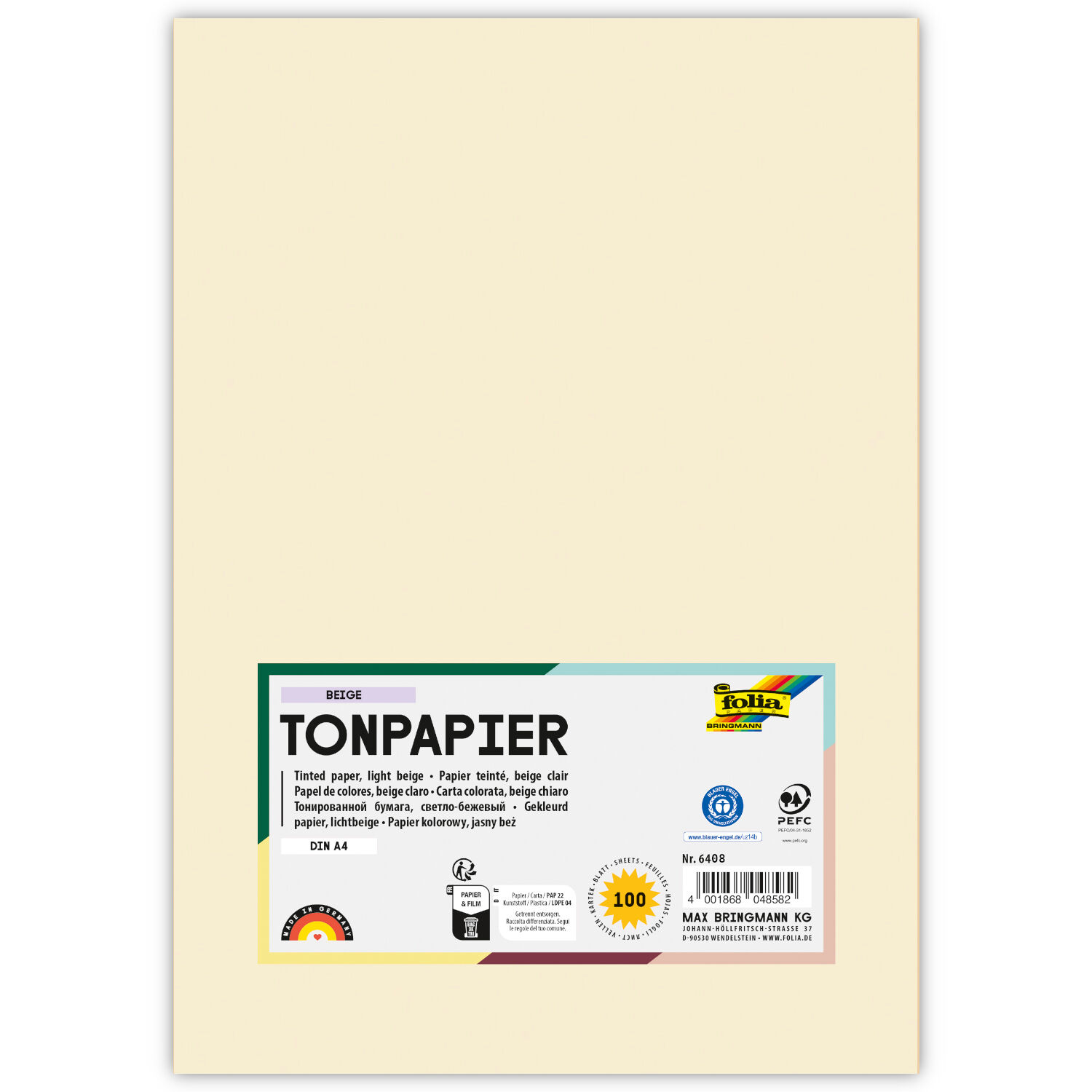 Tonpapier, 100 Bogen, 130 g/qm, DIN A4, Beige
