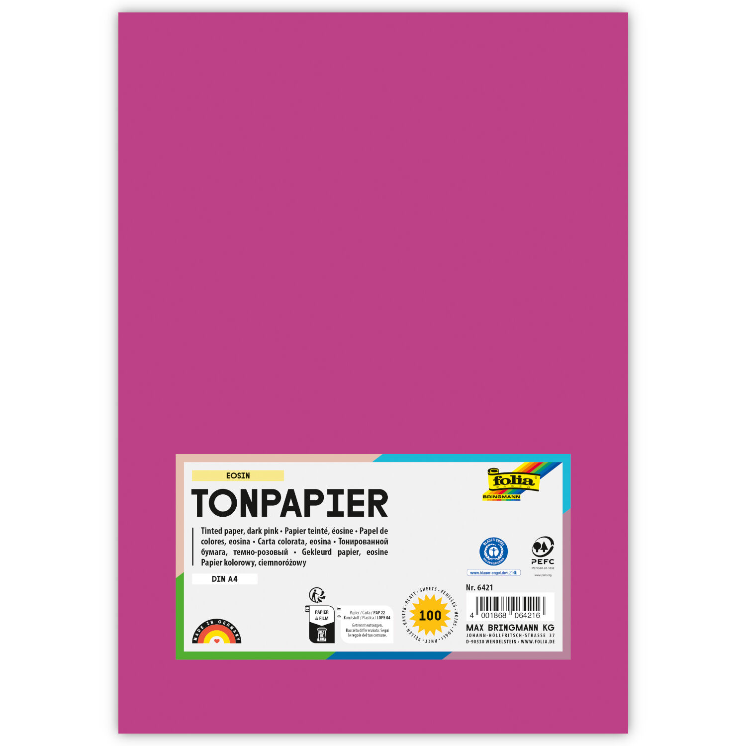 Tonpapier, 100 Bogen, 130 g/qm, DIN A4, Eosin