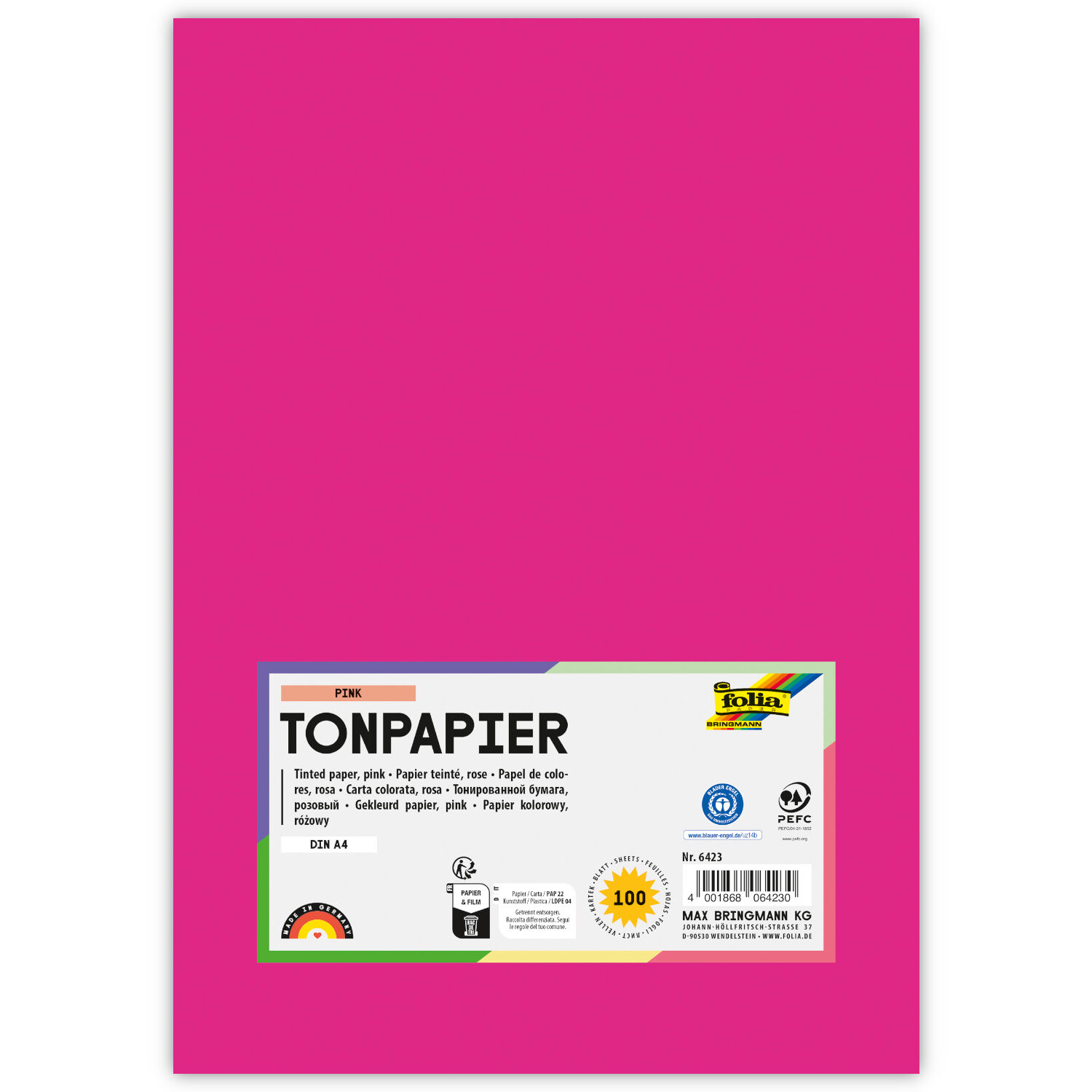 Tonpapier, 100 Bogen, 130 g/qm, DIN A4, Pink
