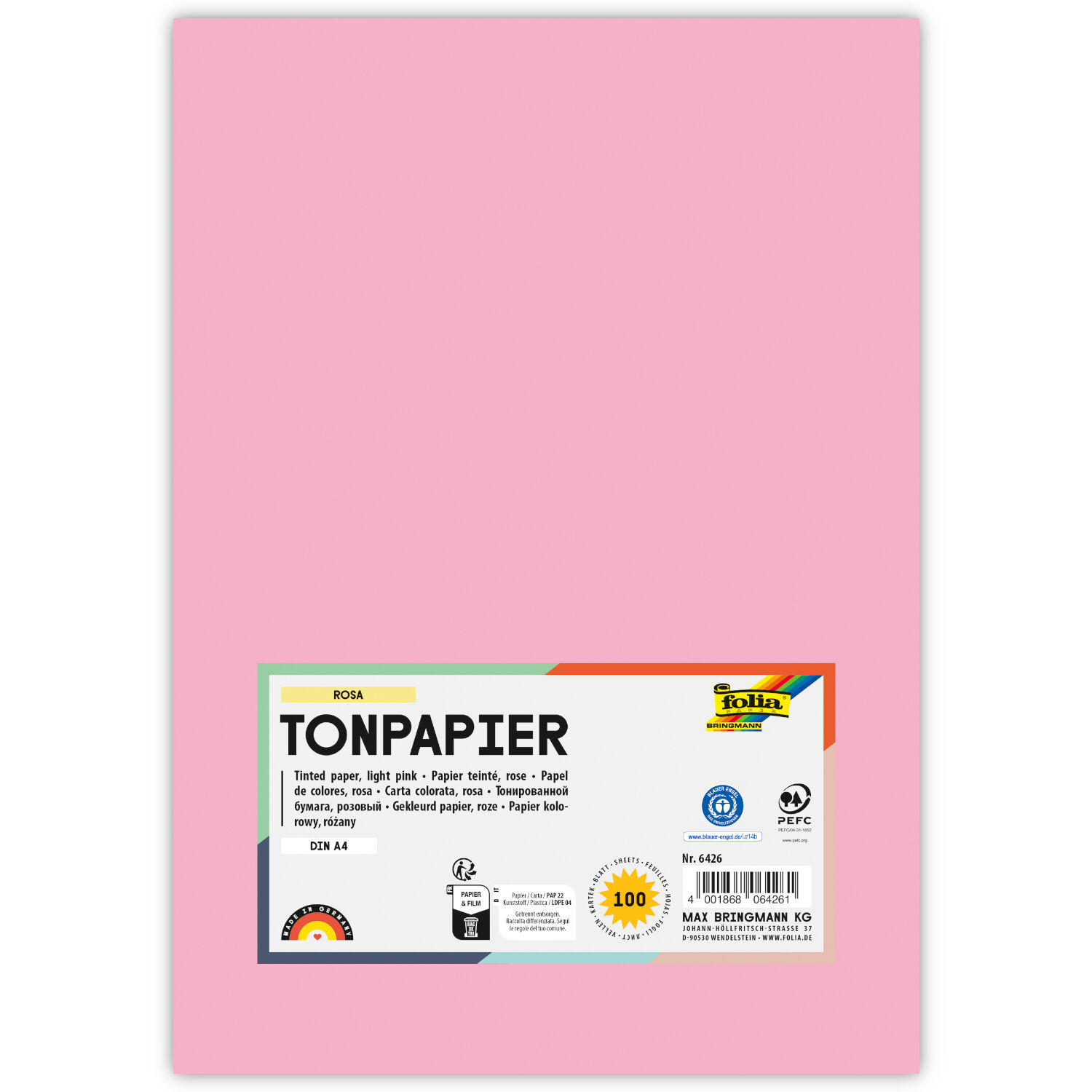 Tonpapier, 100 Bogen, 130 g/qm, DIN A4, Rosa