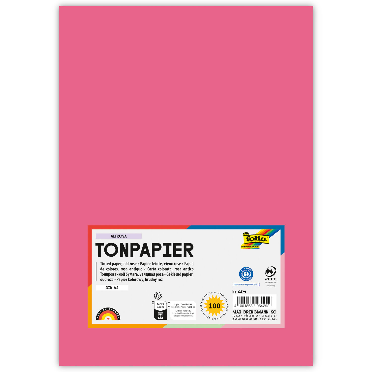 Tonpapier, 100 Bogen, 130 g/qm, DIN A4, Altrosa