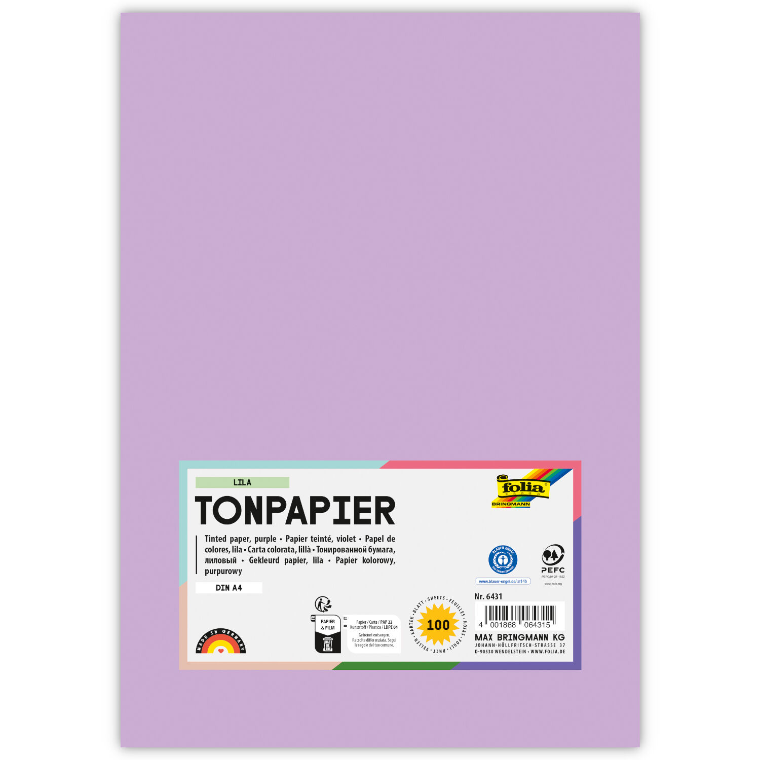 Tonpapier, 100 Bogen, 130 g/qm, DIN A4, Lila