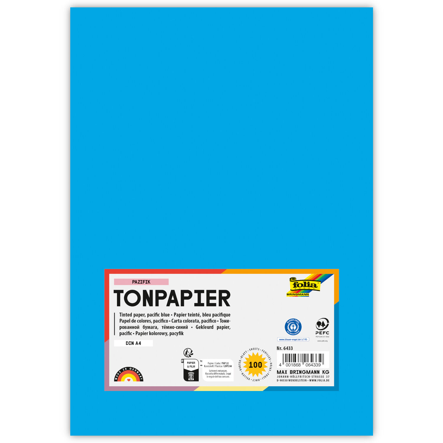 Tonpapier, 100 Bogen, 130 g/qm, DIN A4, Pazifik