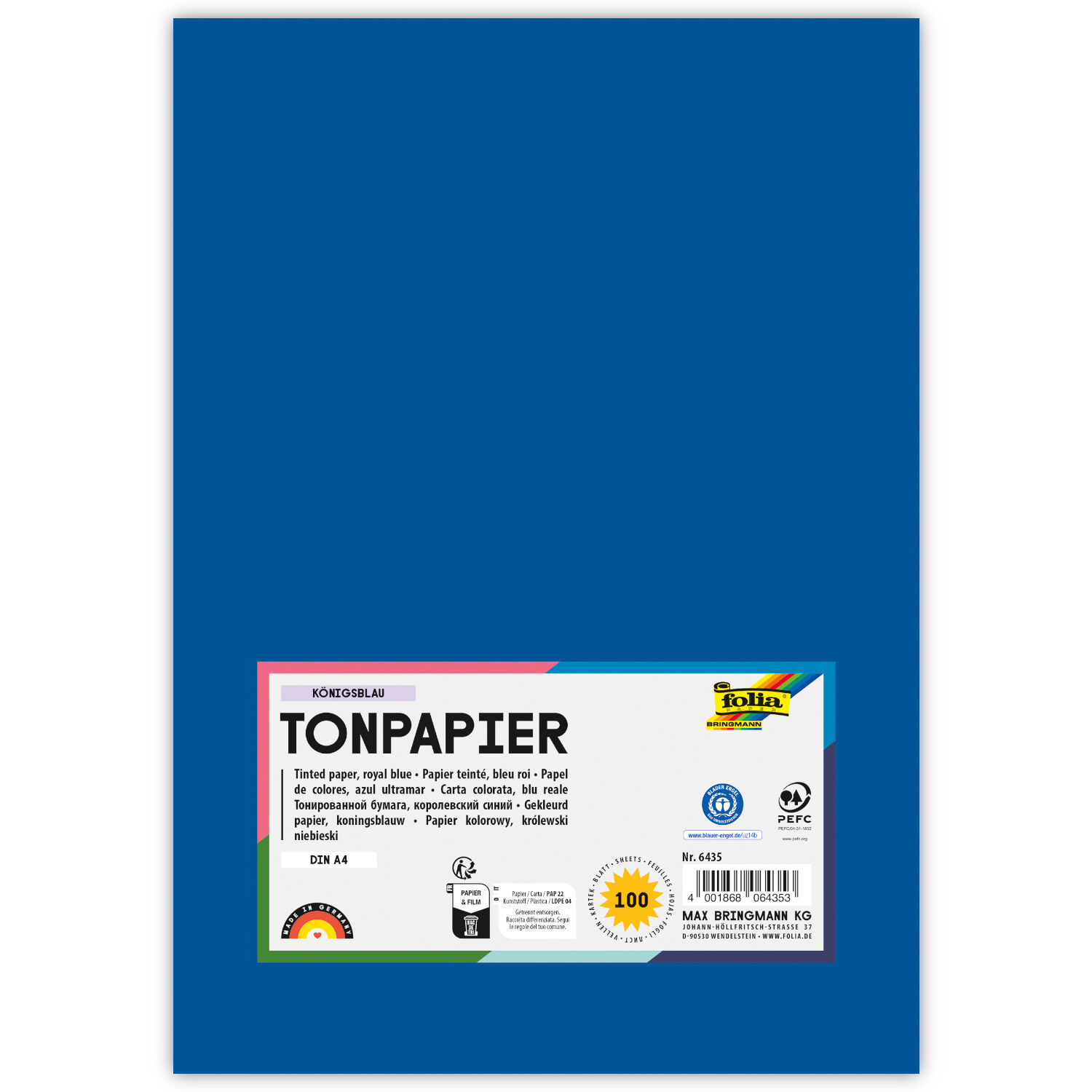 Tonpapier, 100 Bogen, 130 g/qm, DIN A4, K�nigsblau