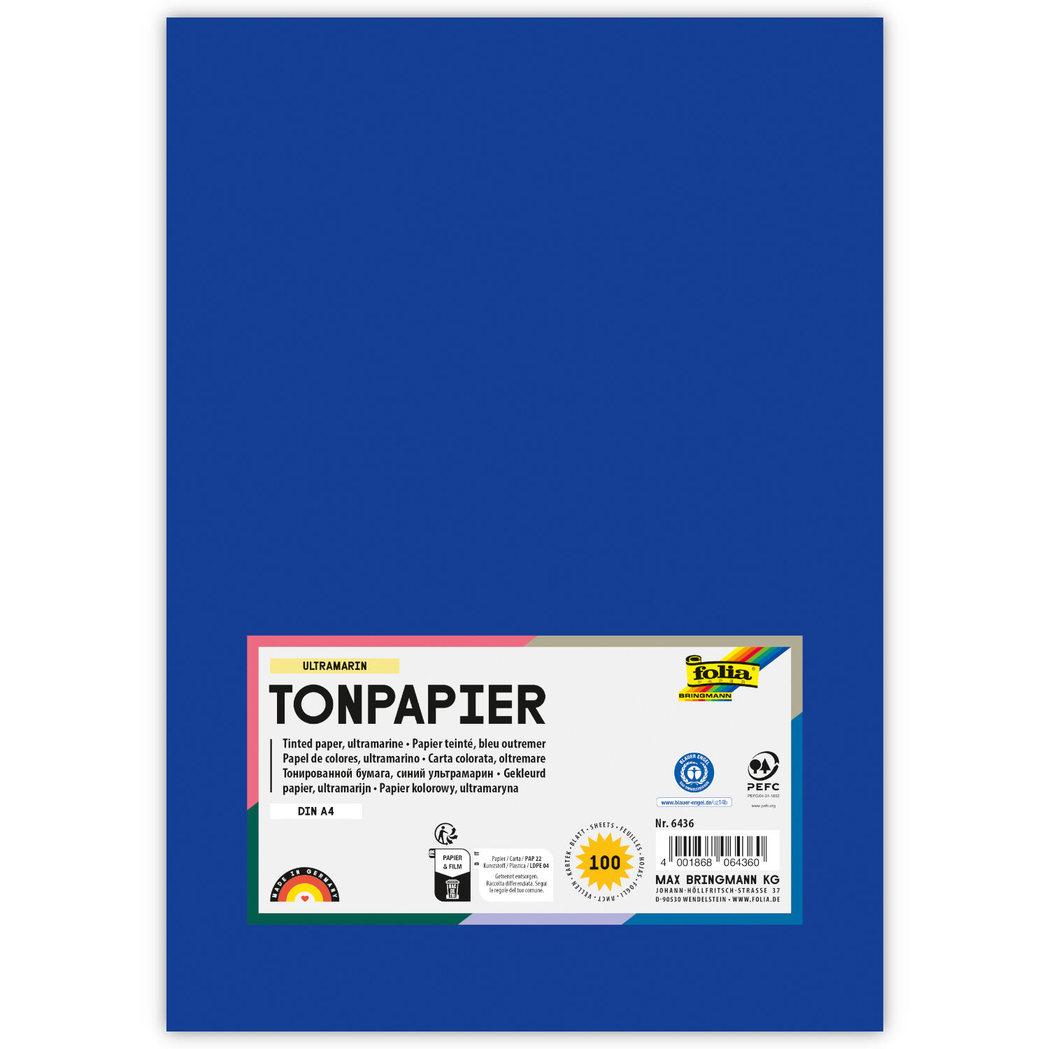 Tonpapier, 100 Bogen, 130 g/qm, DIN A4, Ultramarin