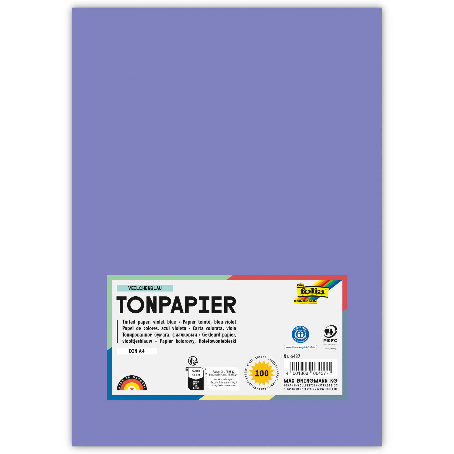 Tonpapier, 100 Bogen, 130 g/qm, DIN A4, Veilchenblau