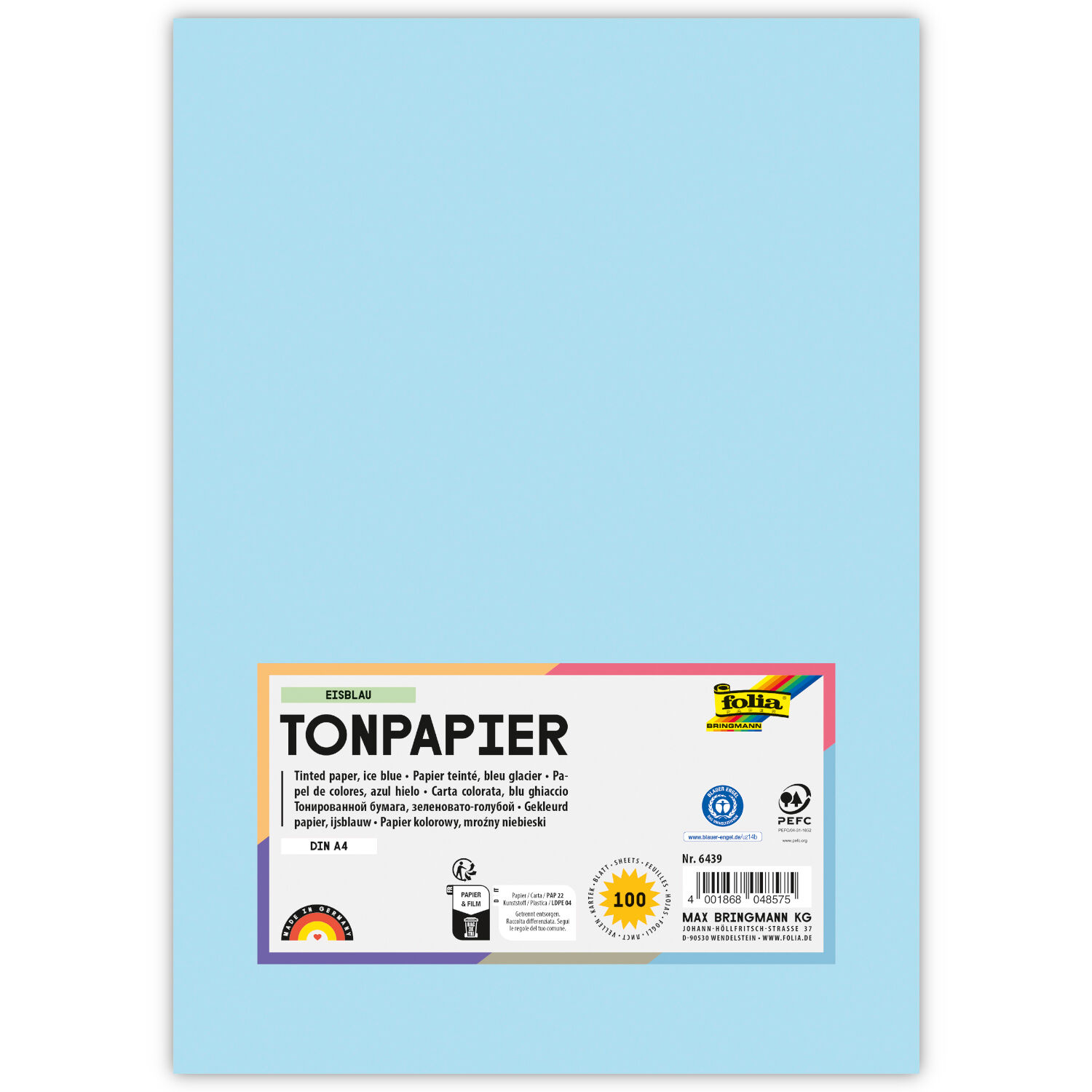 Tonpapier, 100 Bogen, 130 g/qm, DIN A4, Eisblau