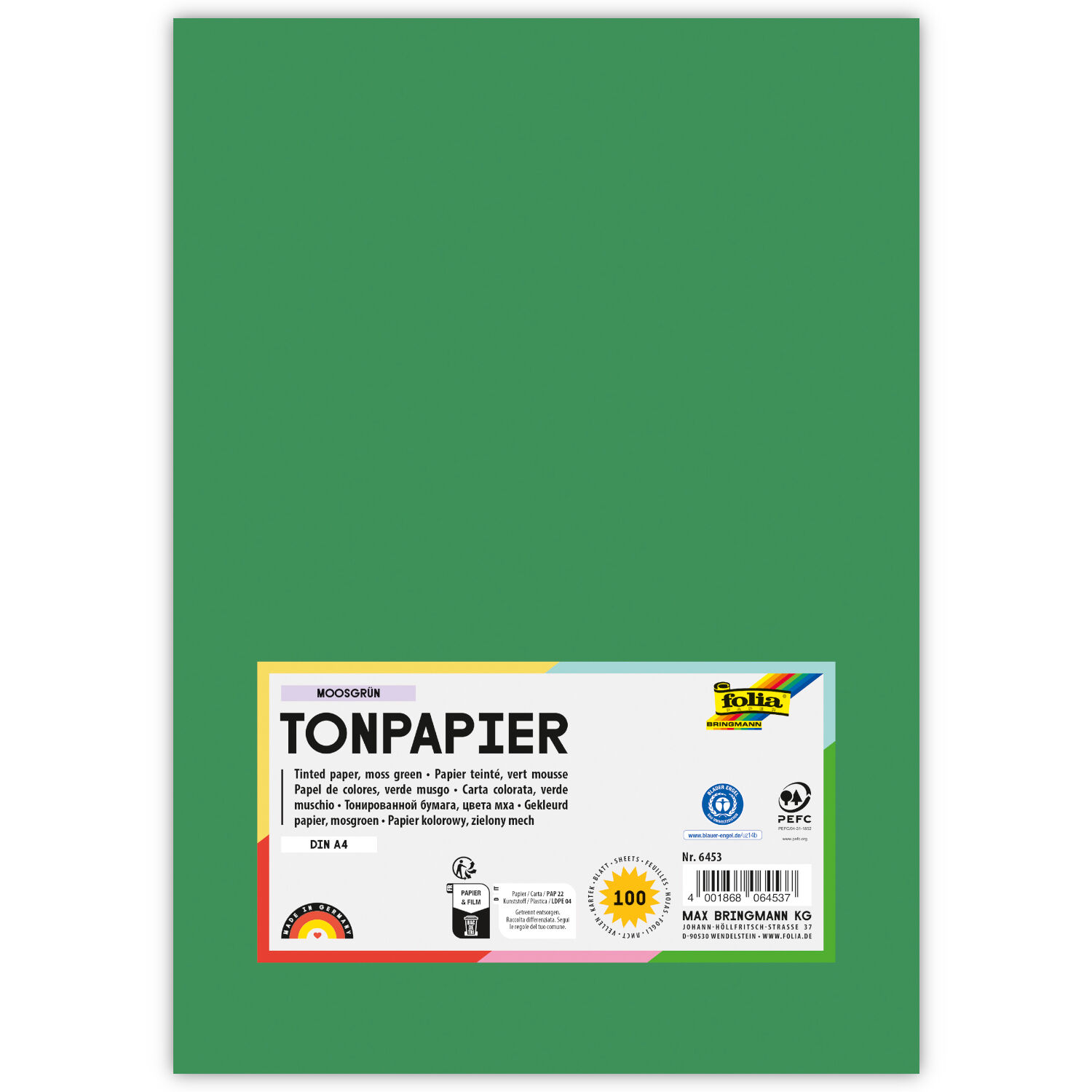 Tonpapier, 100 Bogen, 130 g/qm, DIN A4, Moosgr�n