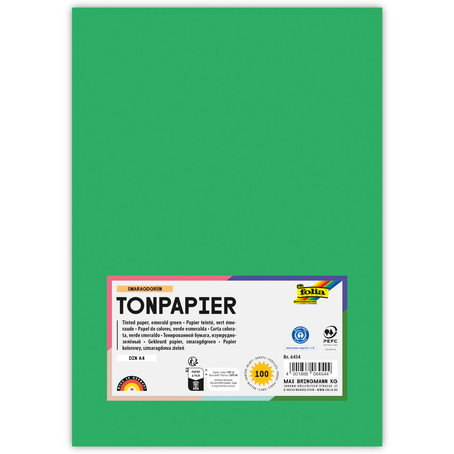 Tonpapier, 100 Bogen, 130 g/qm, DIN A4, Smaragdgr�n