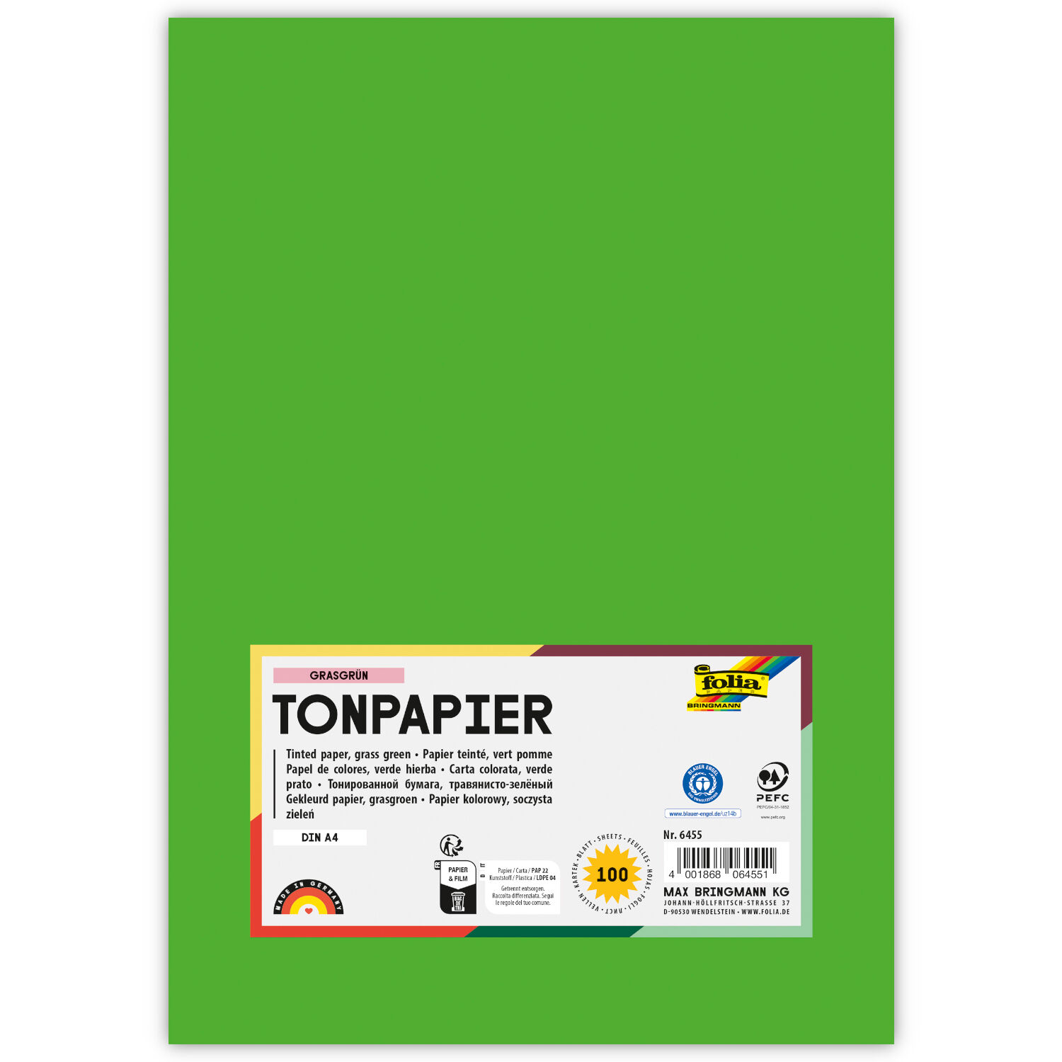 Tonpapier, 100 Bogen, 130 g/qm, DIN A4, Grasgr�n