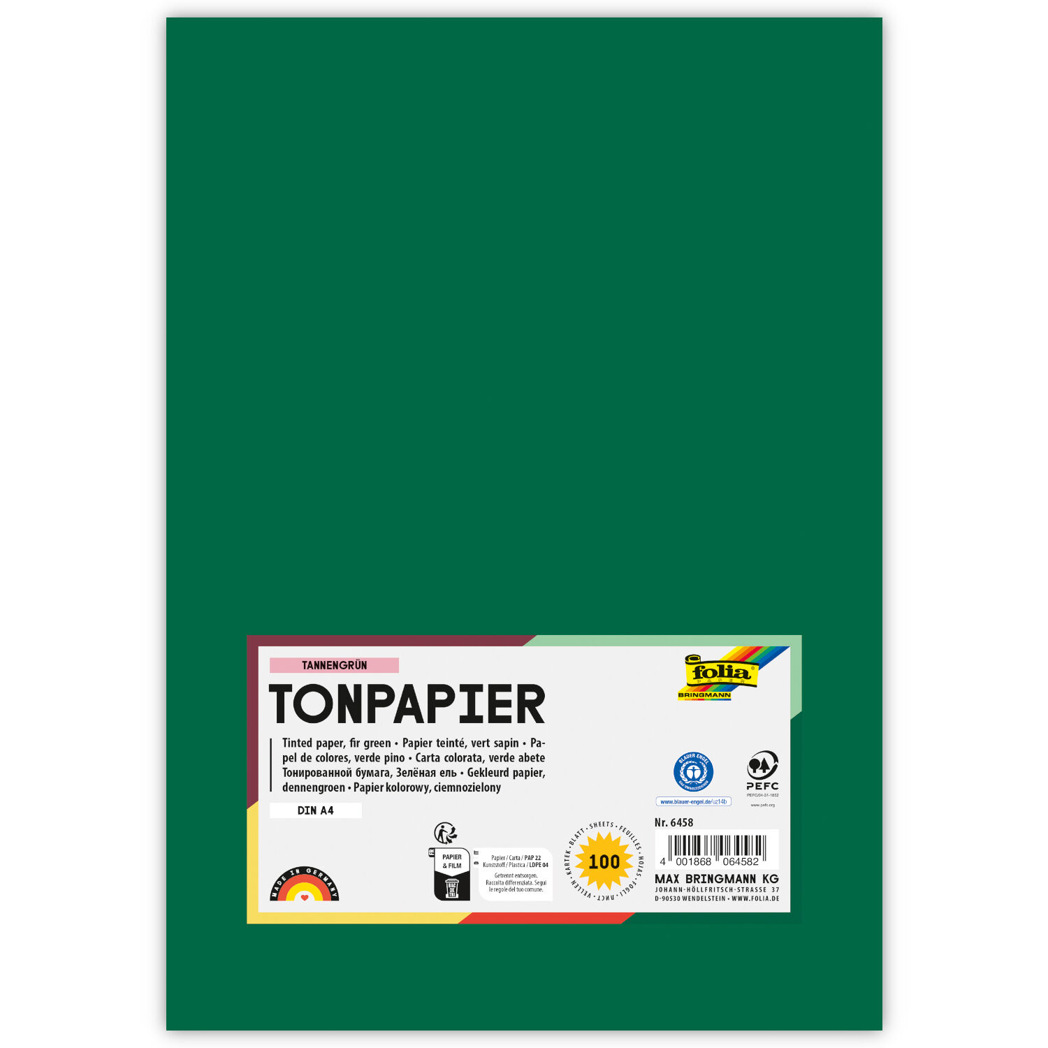 Tonpapier, 100 Bogen, 130 g/qm, DIN A4, Tannengr�n