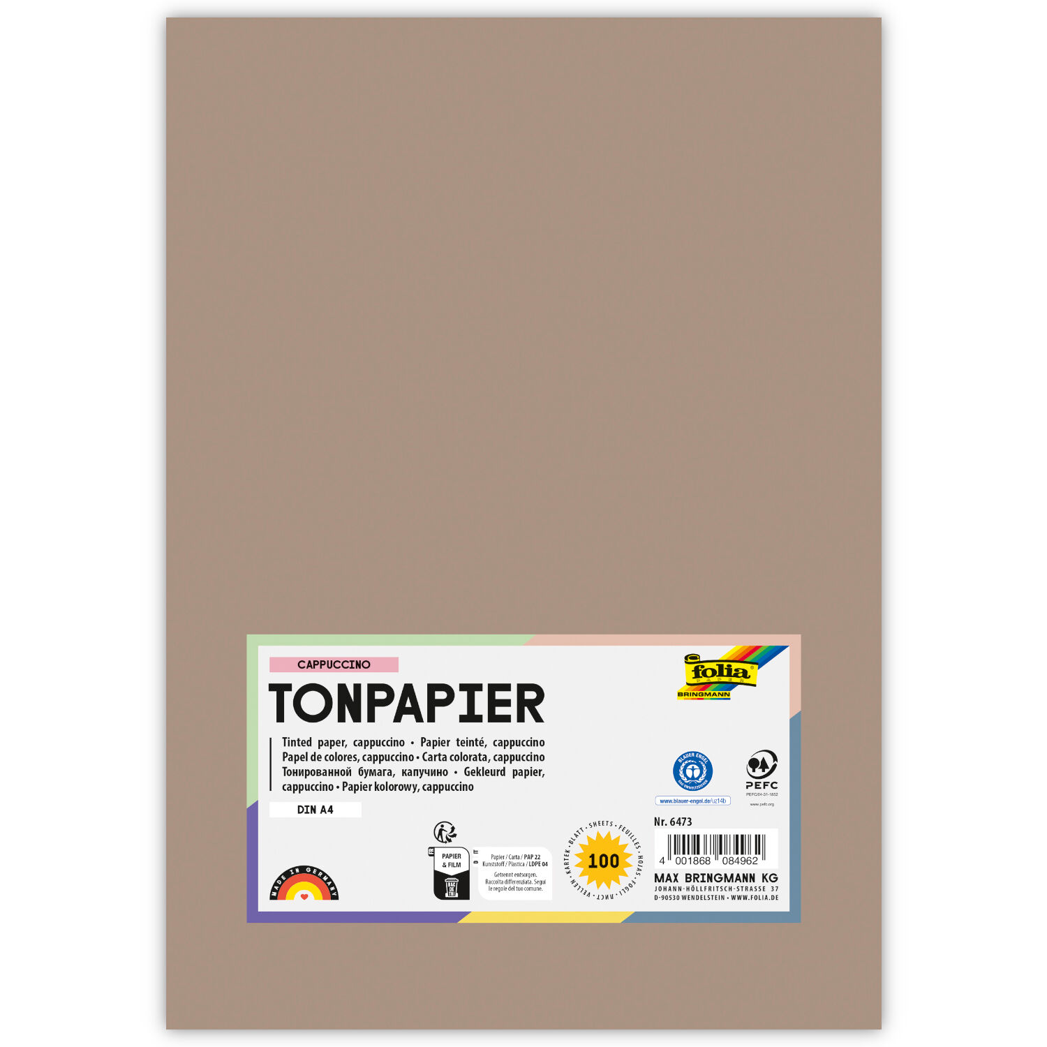 Tonpapier, 100 Bogen, 130 g/qm, DIN A4, Cappuccino