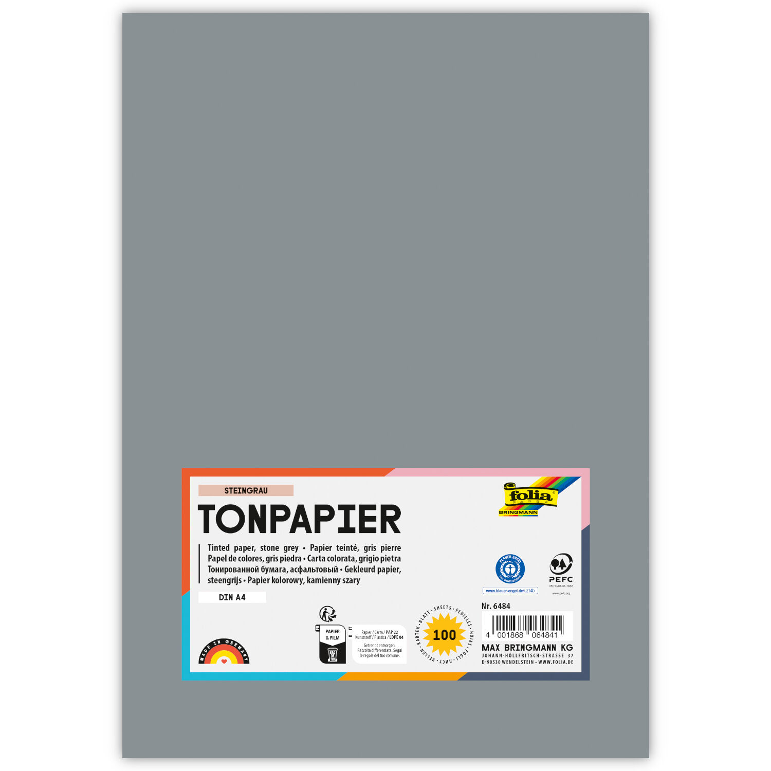 Tonpapier, 100 Bogen, 130 g/qm, DIN A4, Steingrau