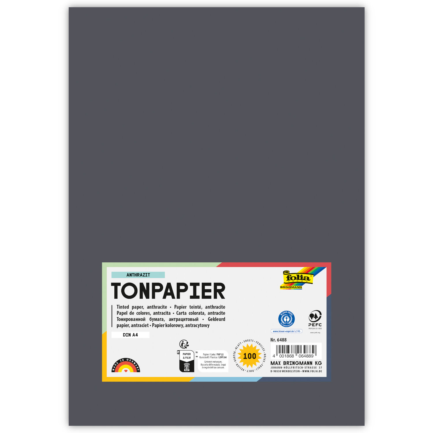 Tonpapier, 100 Bogen, 130 g/qm, DIN A4, Anthrazit