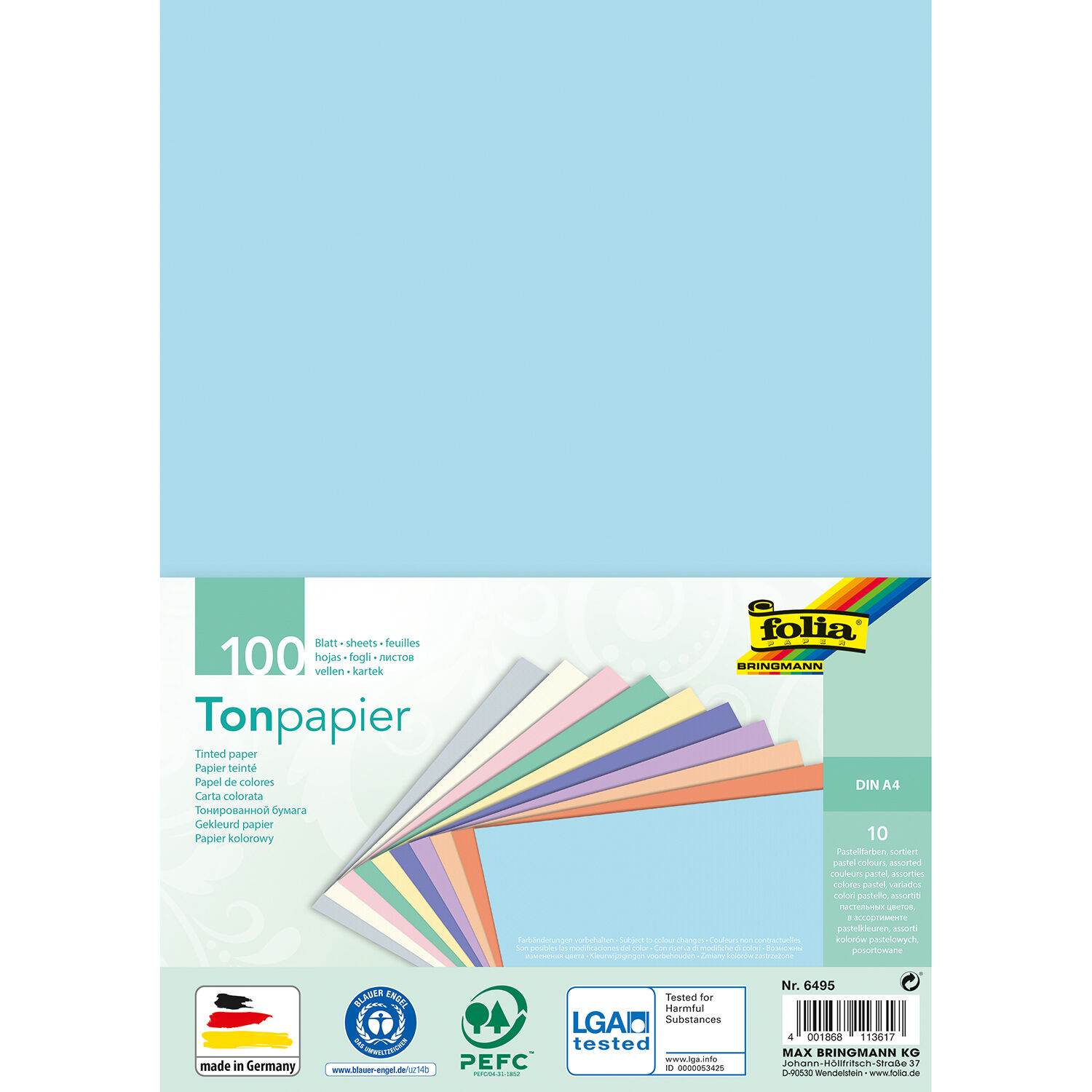 NEU Tonpapier Pastell-Sortierung, DIN A4, 100 Blatt, 10 Farben sortiert