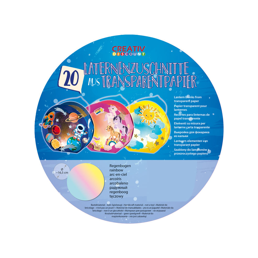 Transparentpapier-Zuschnitte / Laternenzuschnitte, Transparent Regenbogen, rund, 16,8 cm, 20 Stck