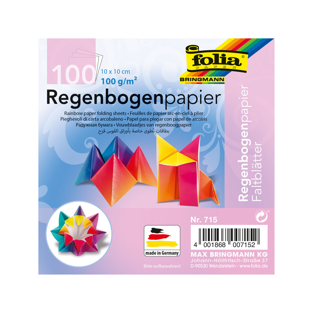 Regenbogenpapier Faltbltter 100 Blatt 10x10cm